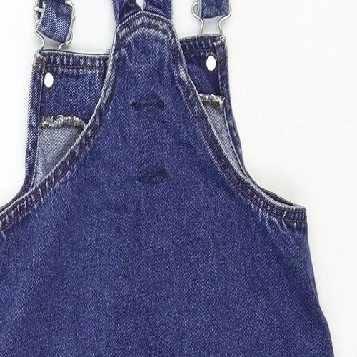 Denim & Co. Girls Blue Cotton Pinafore/Dungaree Dress Size 8-9 Years Square Neck Buckle