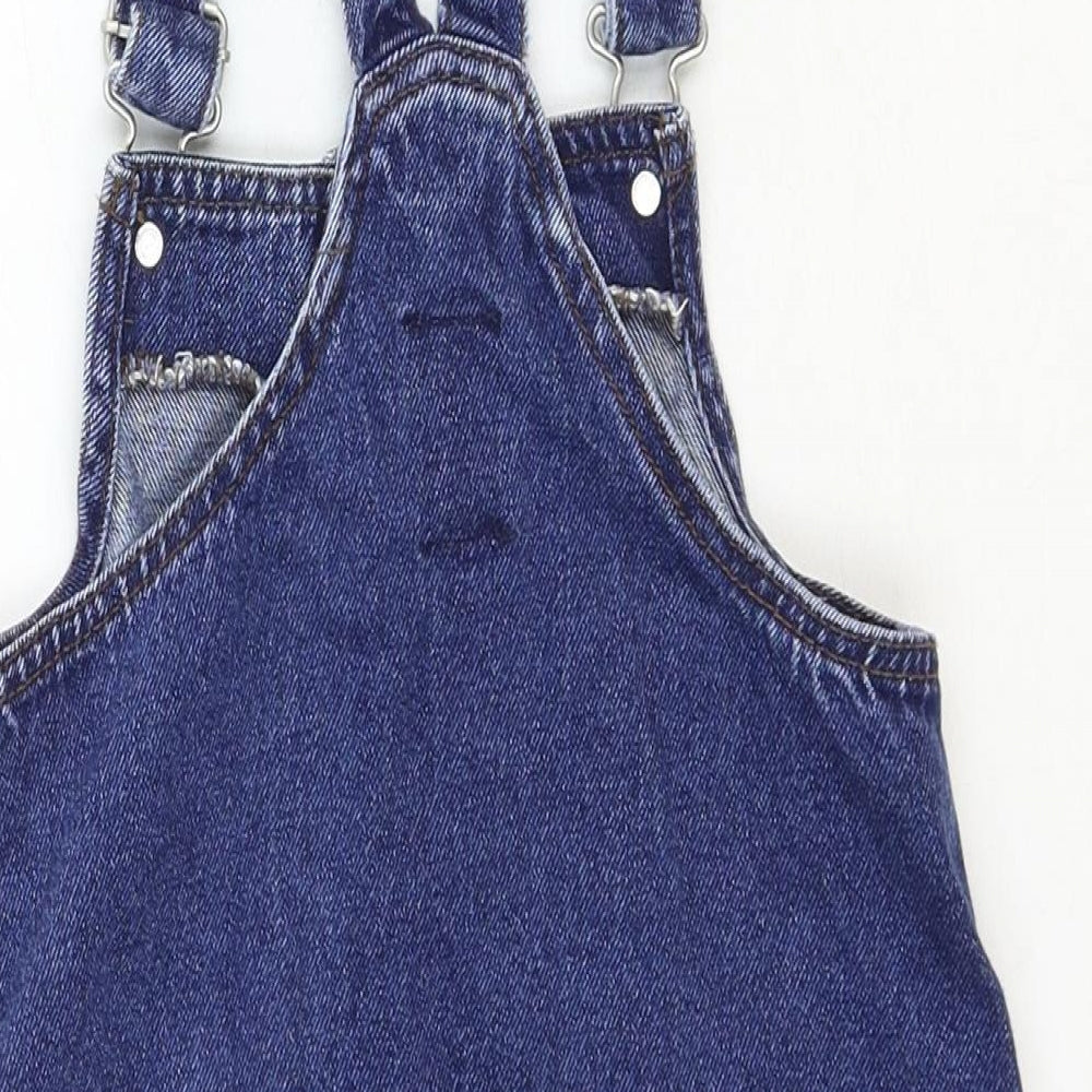 Denim & Co. Girls Blue Cotton Pinafore/Dungaree Dress Size 8-9 Years Square Neck Buckle