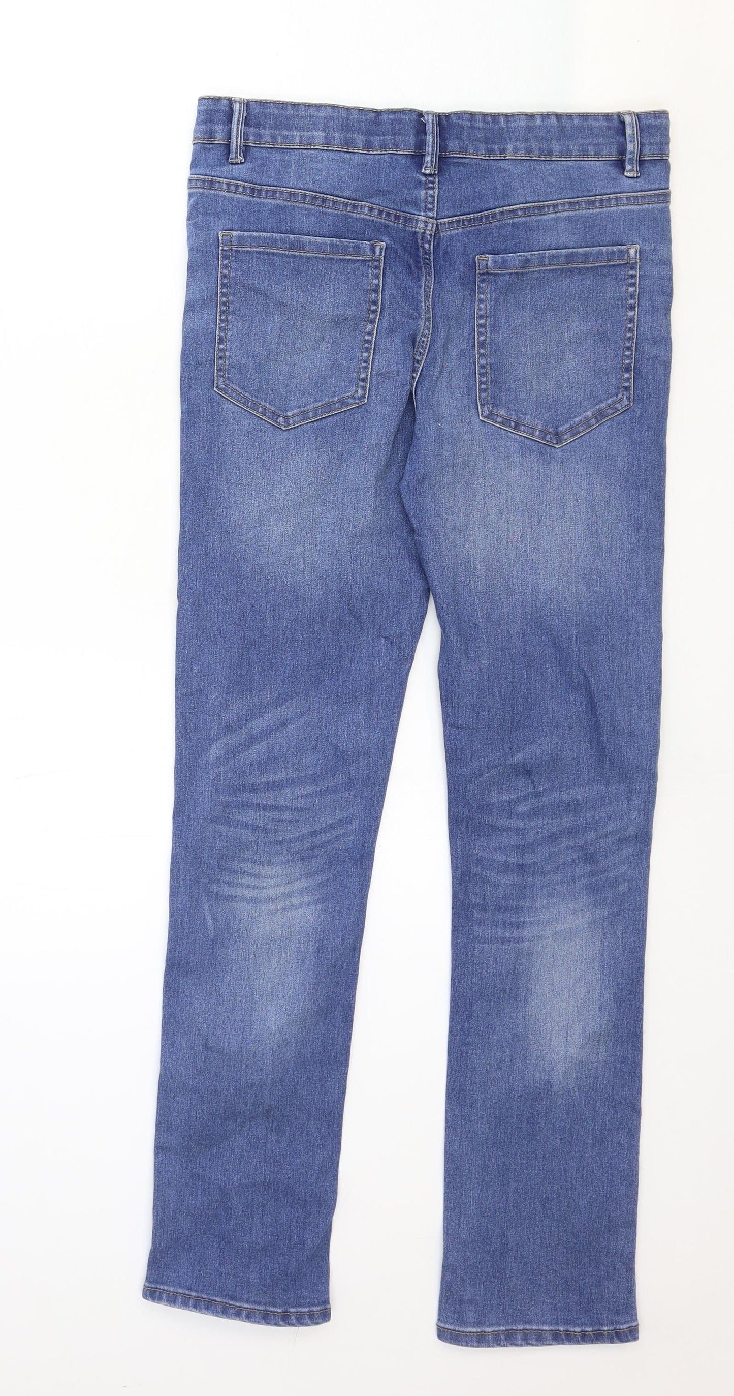 Matalan Girls Blue Herringbone Cotton Skinny Jeans Size 14 Years Regular Zip