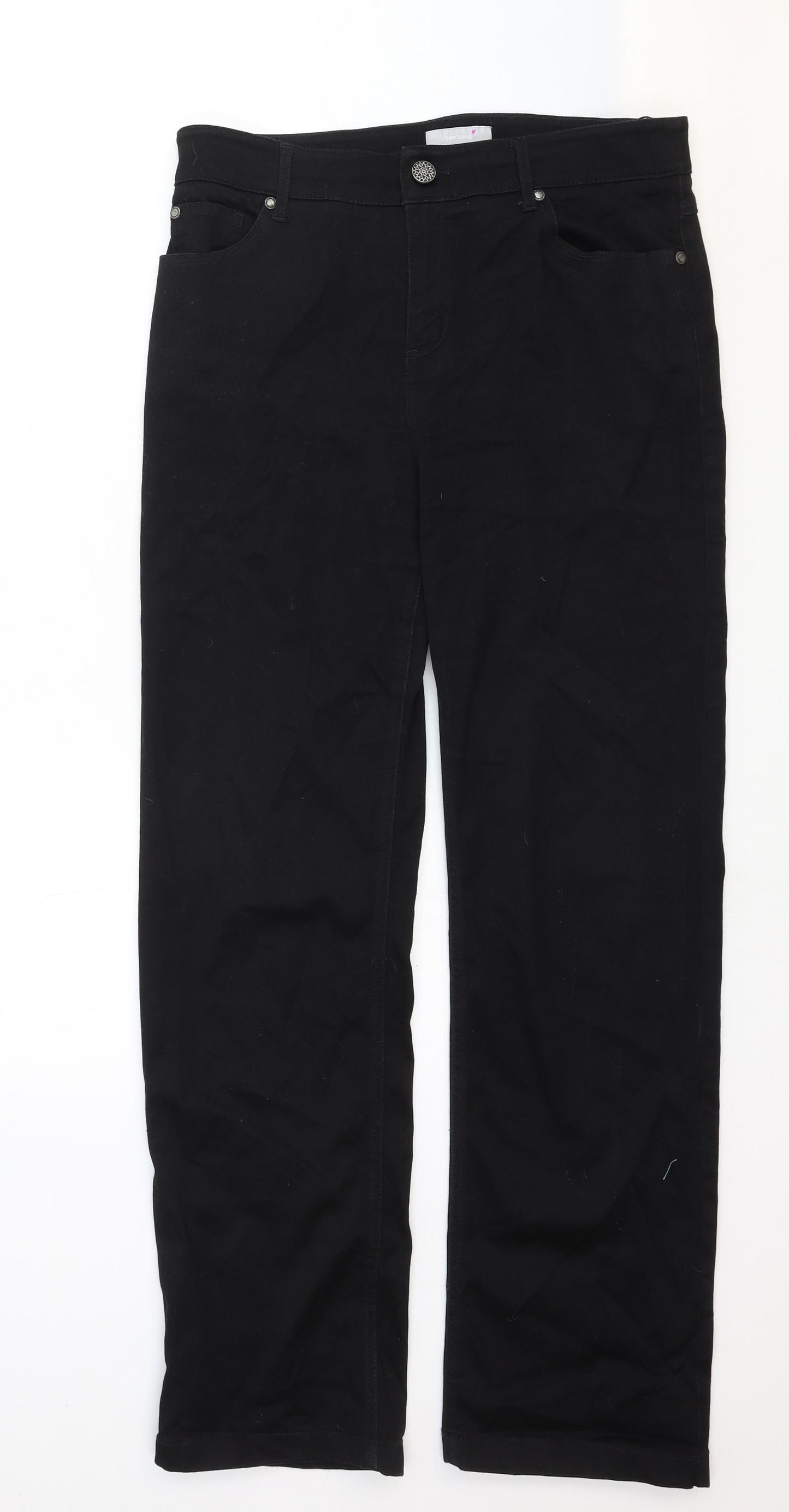 Per Una Womens Black Cotton Straight Jeans Size 32 in Regular Zip