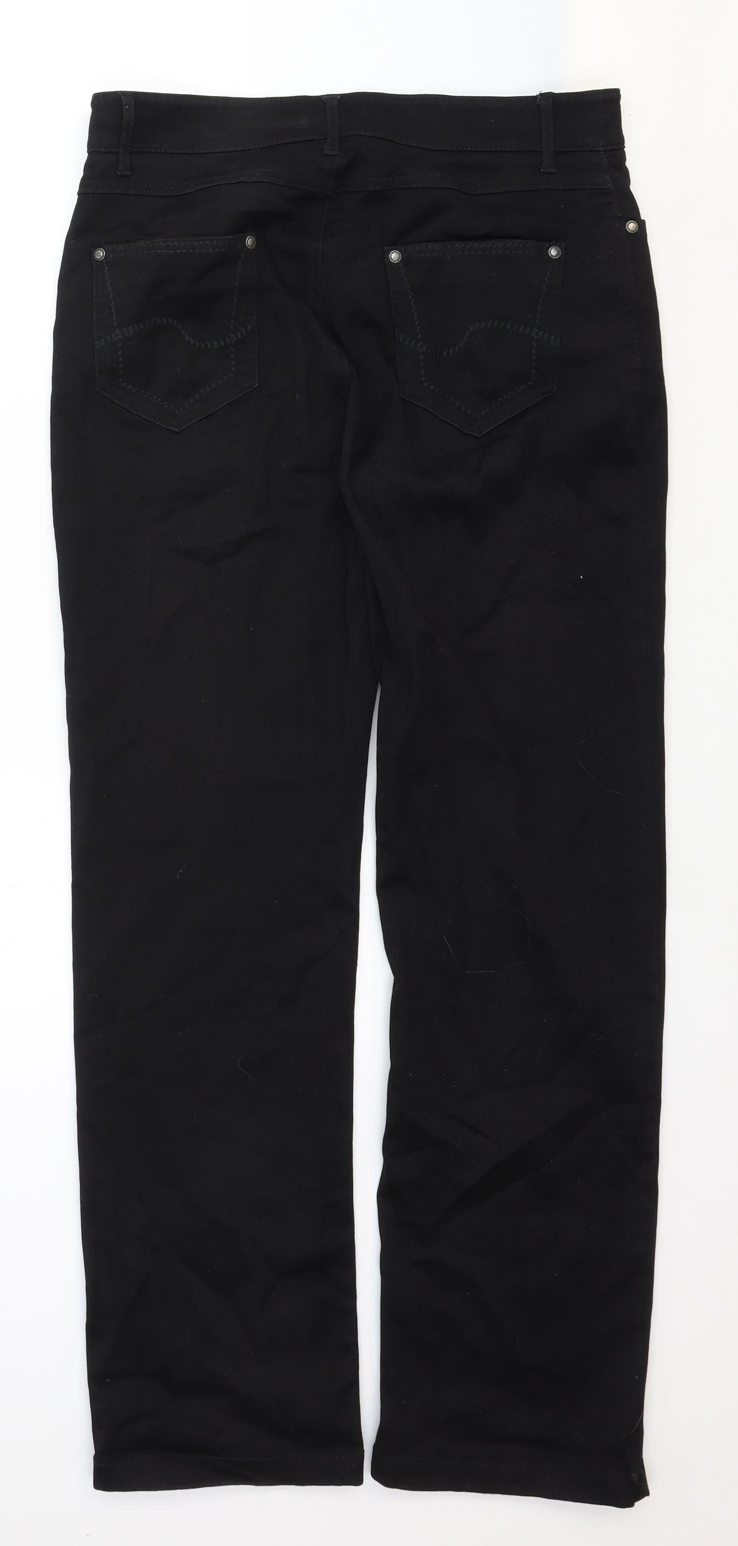 Per Una Womens Black Cotton Straight Jeans Size 32 in Regular Zip