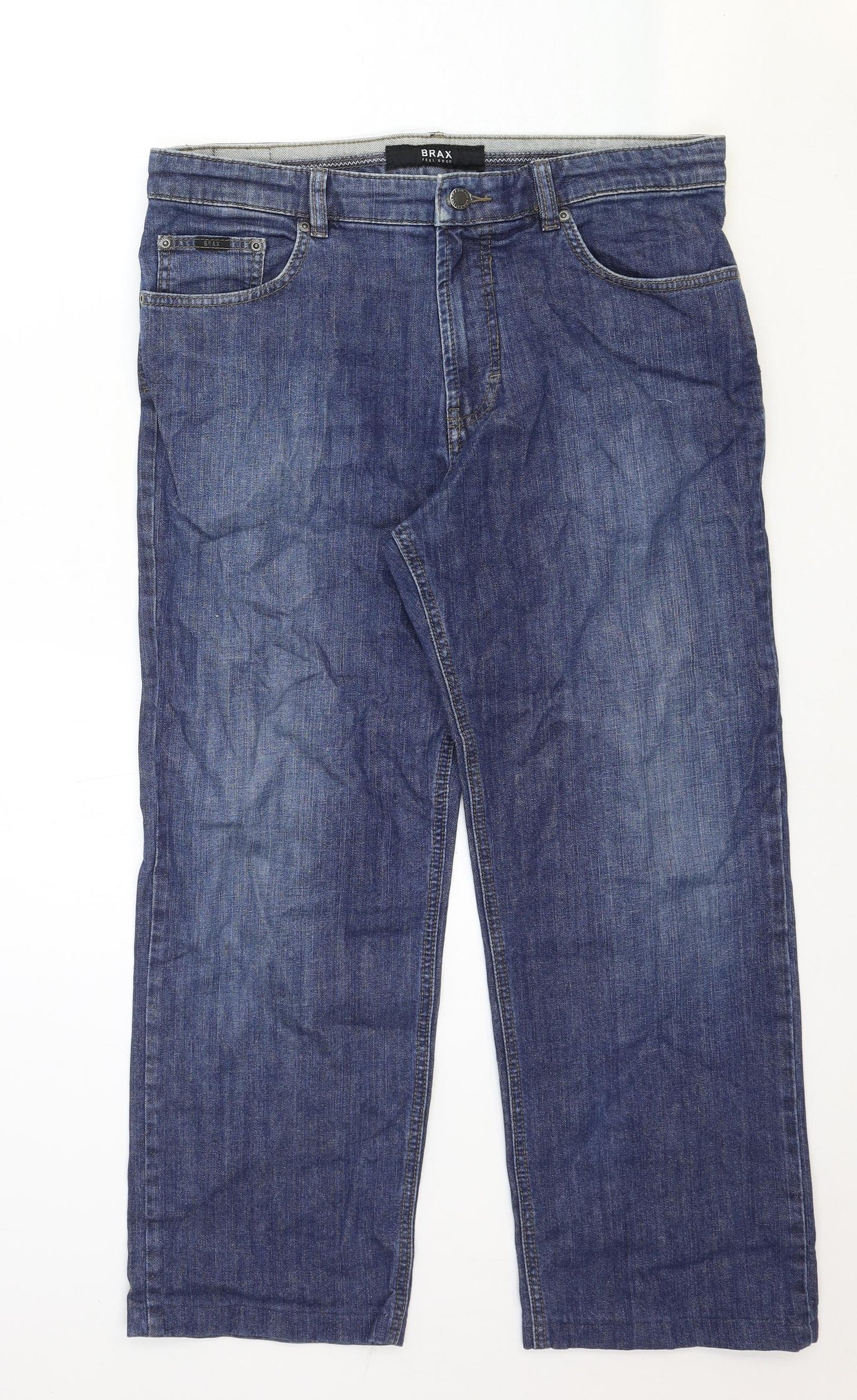 BRAX Mens Blue Cotton Straight Jeans Size 32 in Regular Zip
