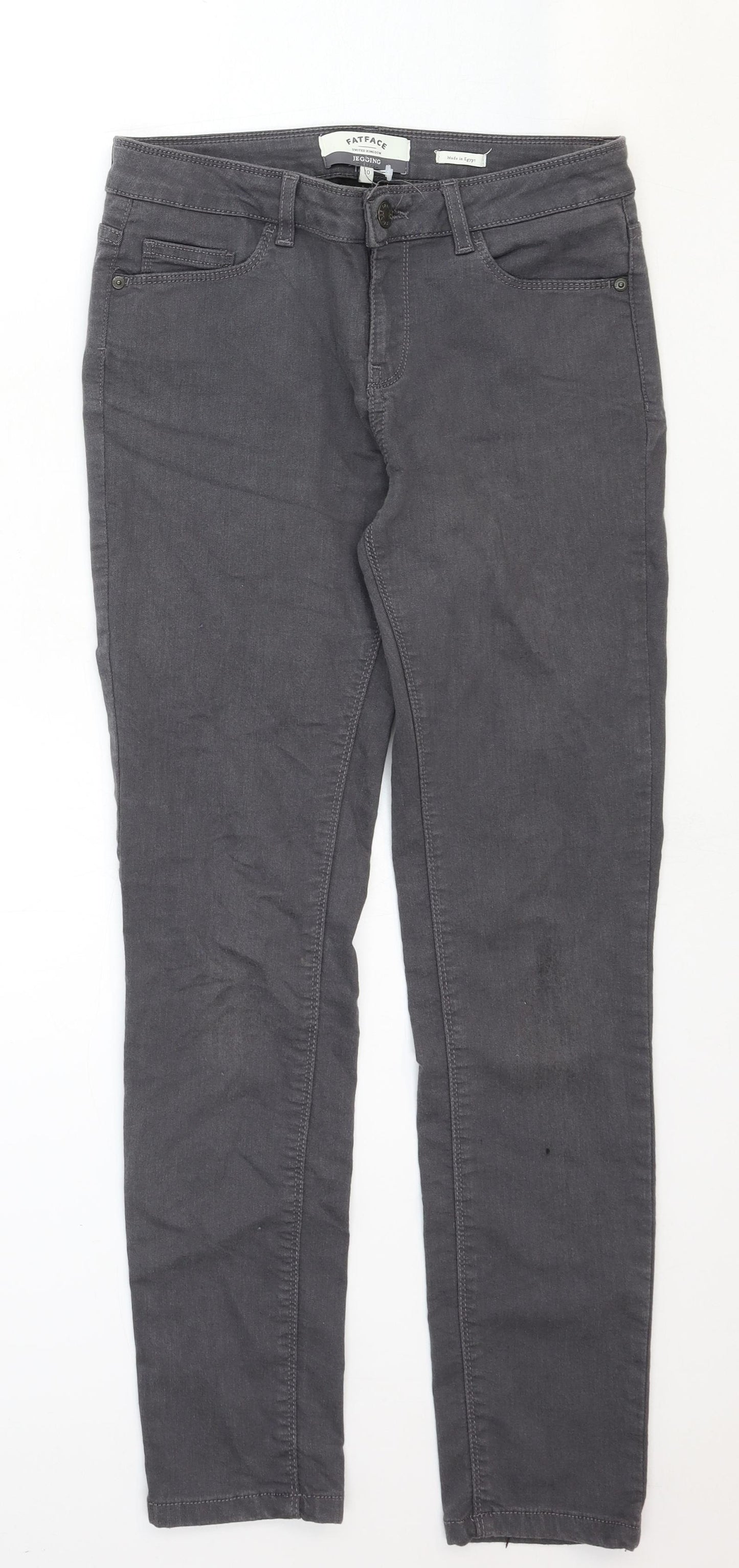 Fat Face Womens Grey Cotton Straight Jeans Size 10 Regular Zip