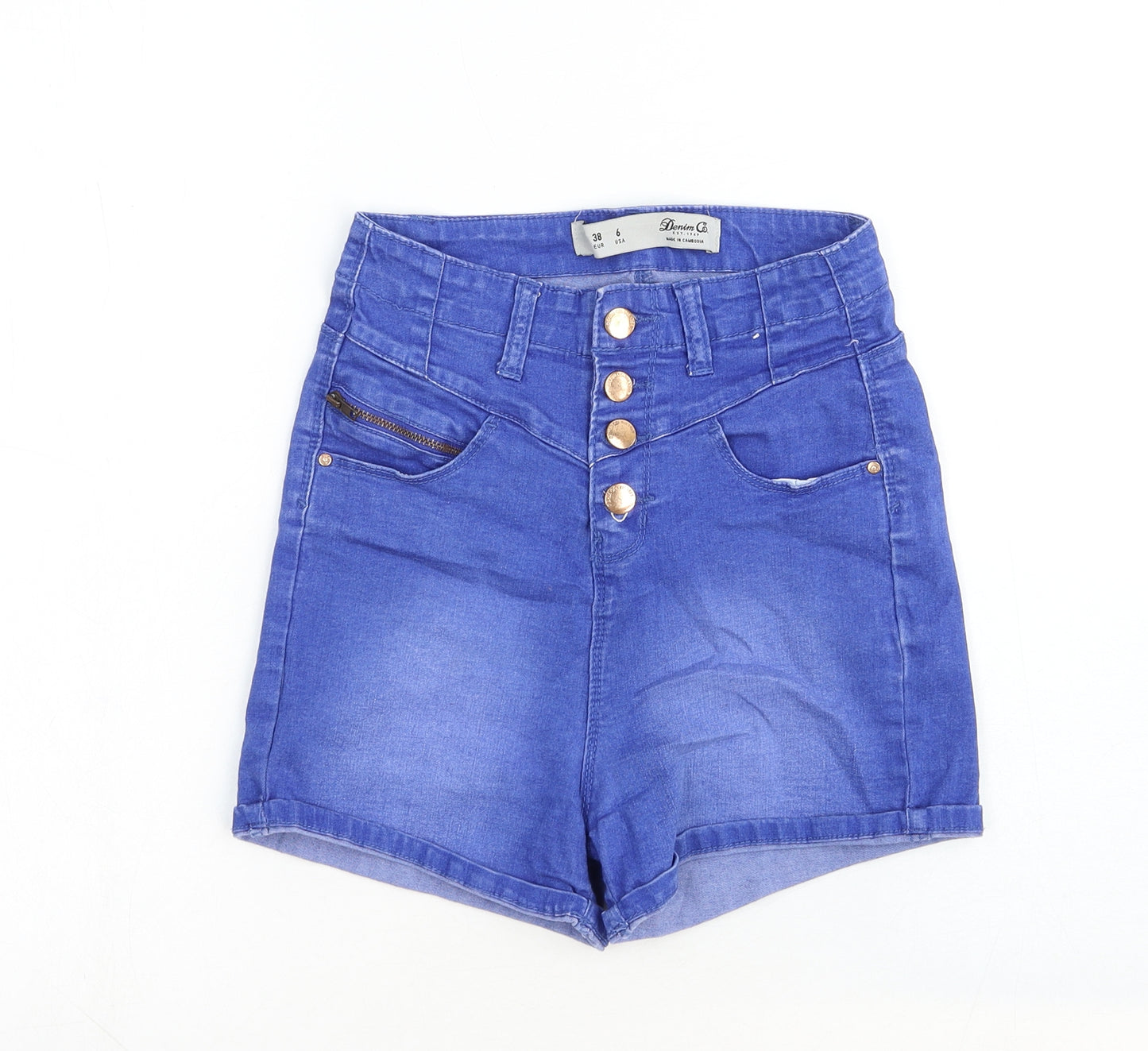 Denim & Co. Womens Blue Cotton Hot Pants Shorts Size 10 Regular Zip