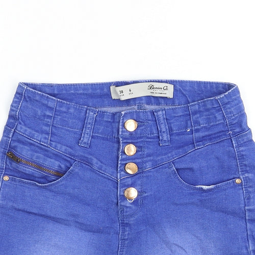 Denim & Co. Womens Blue Cotton Hot Pants Shorts Size 10 Regular Zip