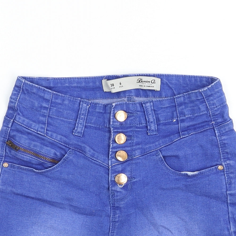 Denim & Co. Womens Blue Cotton Hot Pants Shorts Size 10 Regular Zip