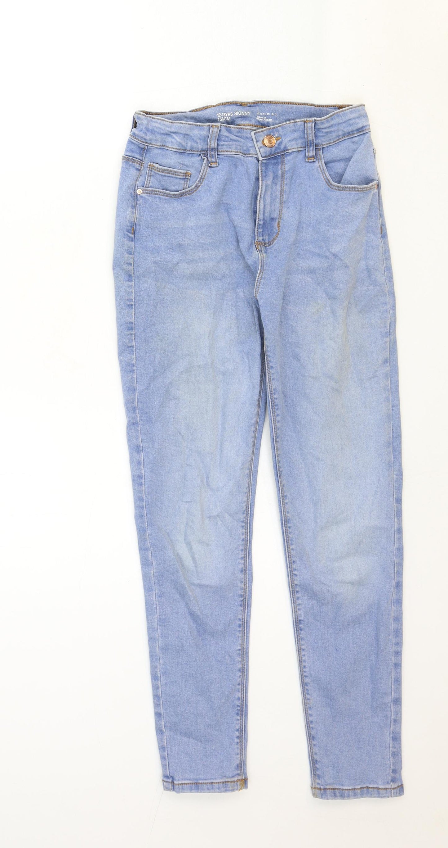 Denim & Co. Girls Blue Cotton Skinny Jeans Size 12-13 Years Regular Zip