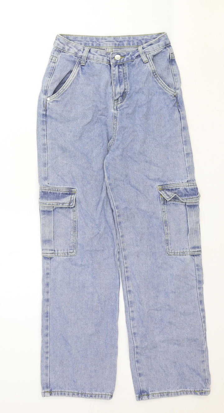 Preworn Womens Blue Cotton Straight Jeans Size 26 in Regular Zip