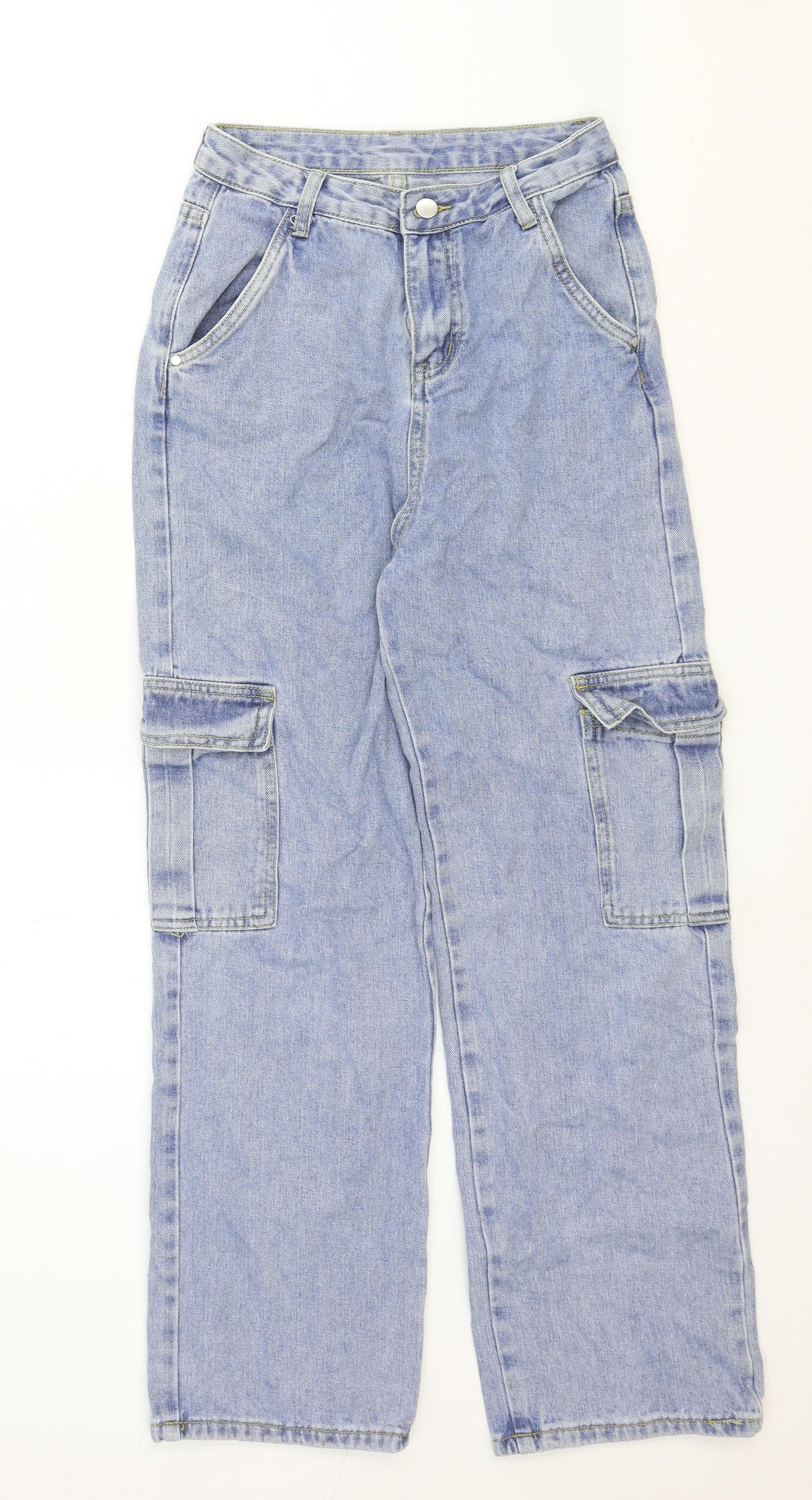 Preworn Womens Blue Cotton Straight Jeans Size 26 in Regular Zip