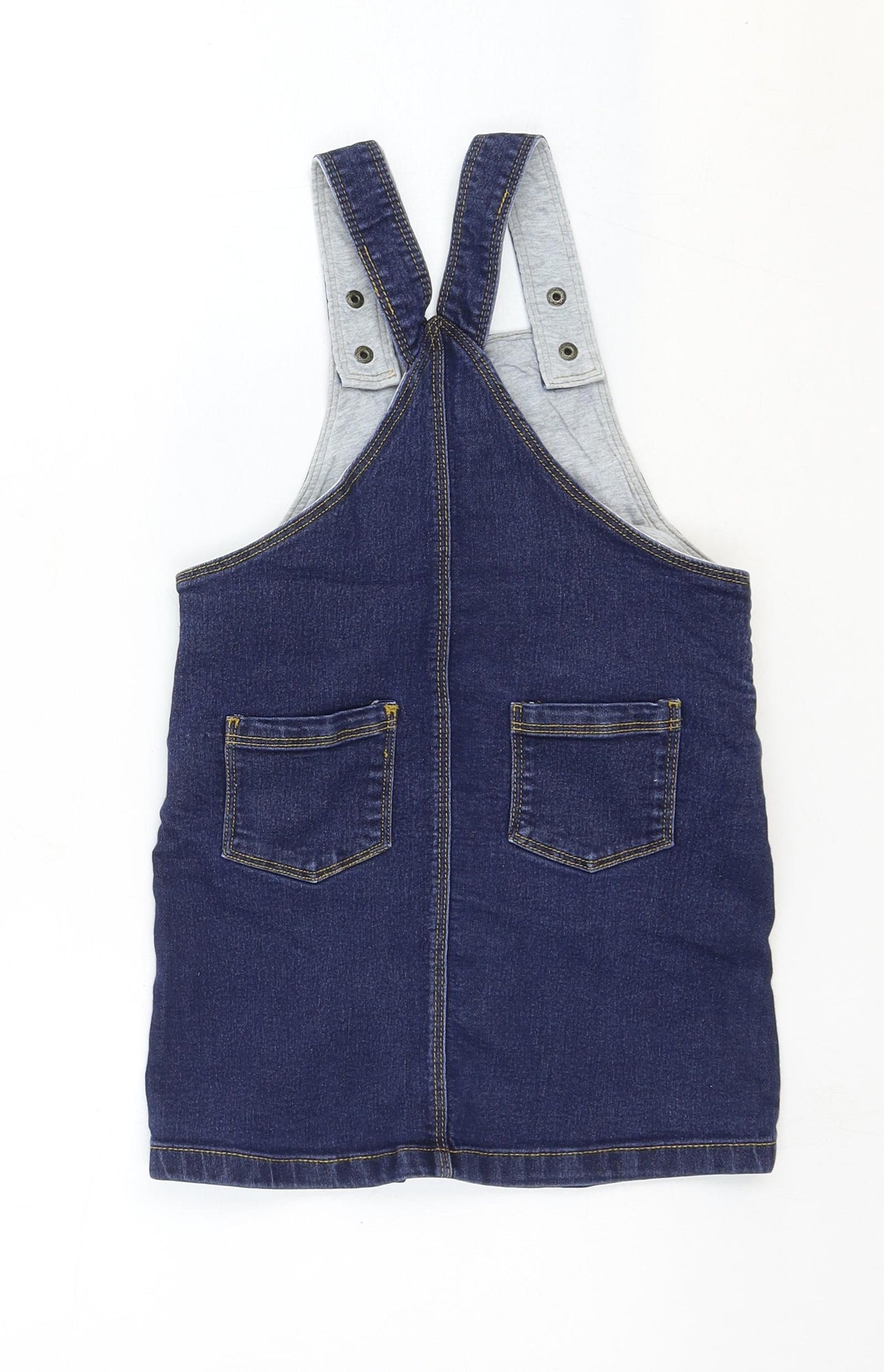 Marks and Spencer Girls Blue Cotton Pinafore/Dungaree Dress Size 2-3 Years Square Neck Snap