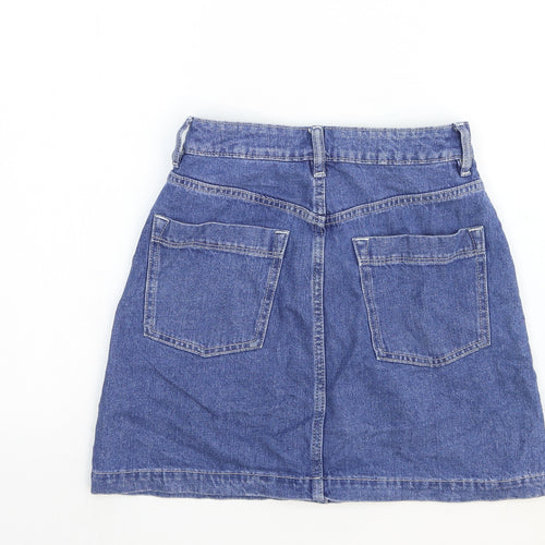 &Denim Womens Blue Cotton A-Line Skirt Size 6 Zip
