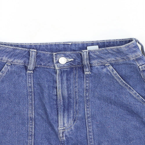 &Denim Womens Blue Cotton A-Line Skirt Size 6 Zip