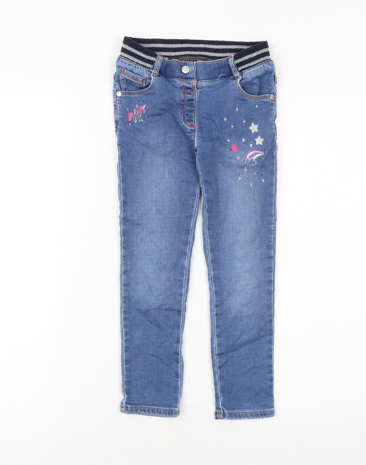 Nutmeg Girls Blue Cotton Skinny Jeans Size 4-5 Years Regular Pullover - Unicorn