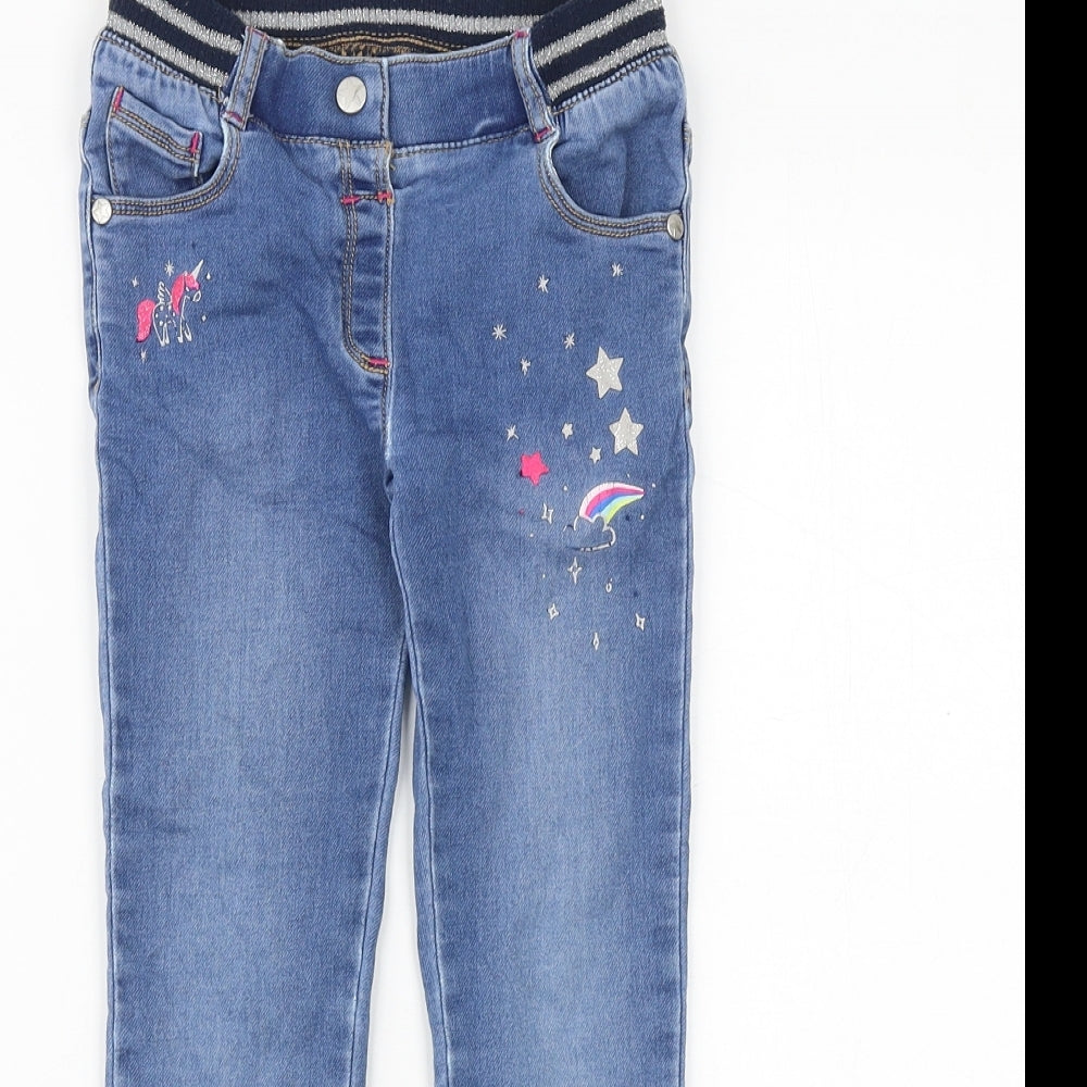 Nutmeg Girls Blue Cotton Skinny Jeans Size 4-5 Years Regular Pullover - Unicorn