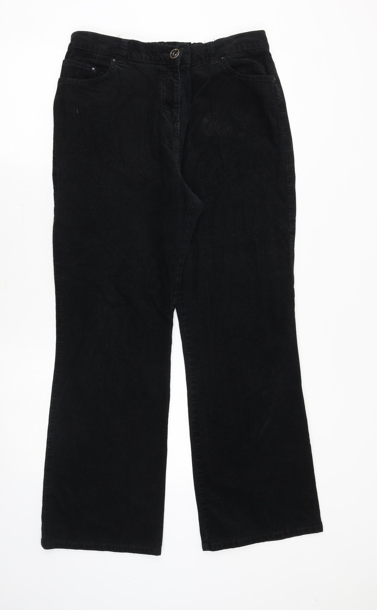 Marks and Spencer Womens Black Cotton Trousers Size 16 Regular Zip