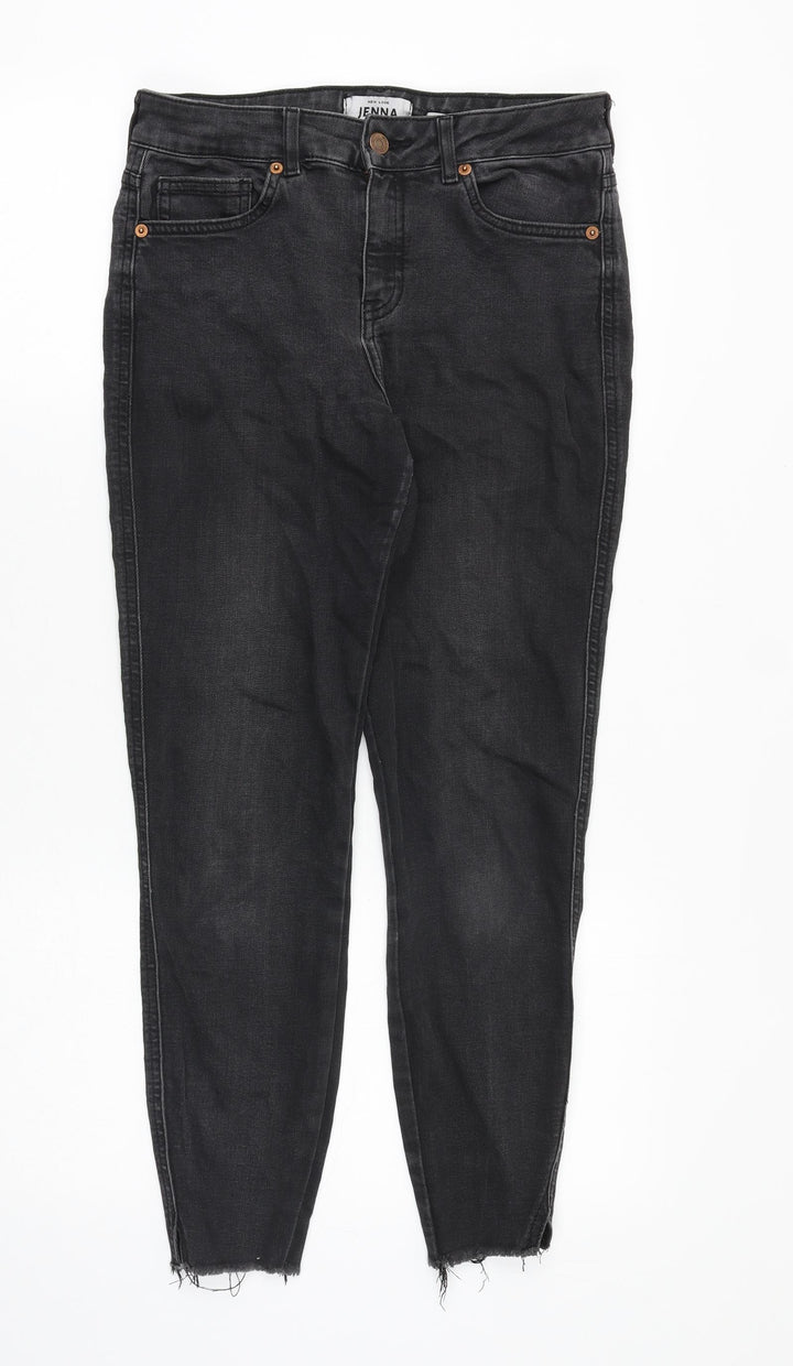 New Look Womens Black Cotton Skinny Jeans Size 10 Slim Zip - Distressed Hems