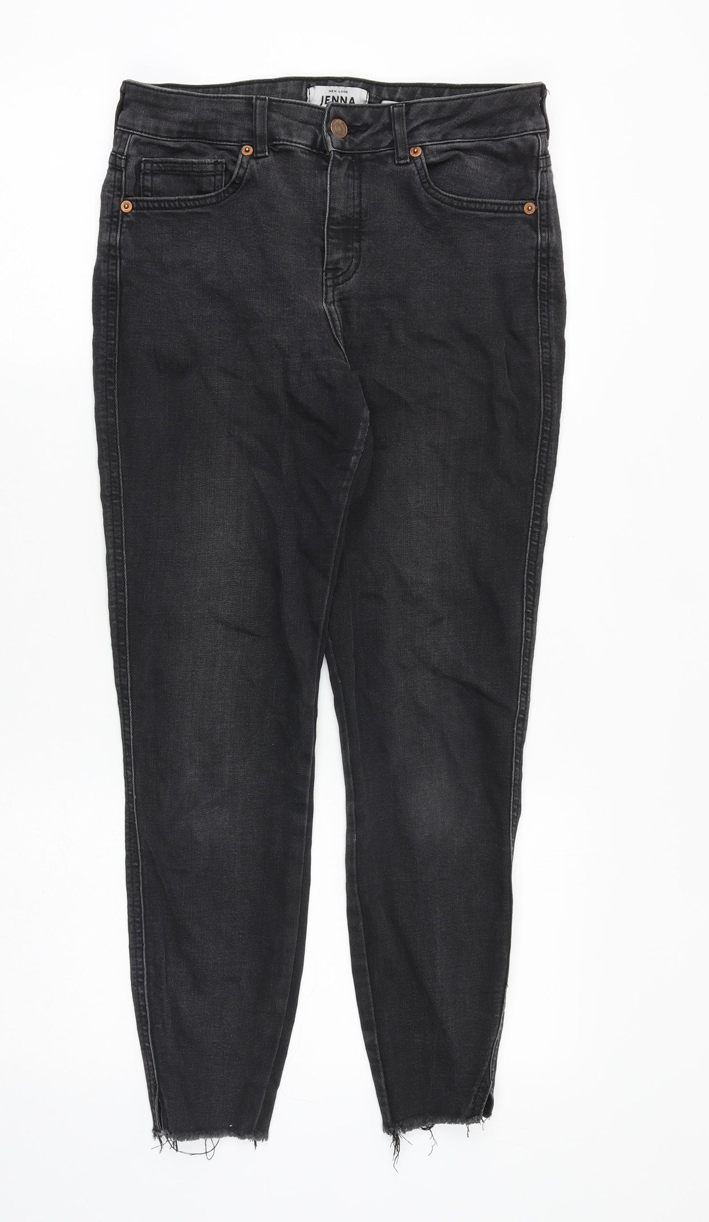 New Look Womens Black Cotton Skinny Jeans Size 10 Slim Zip - Distressed Hems