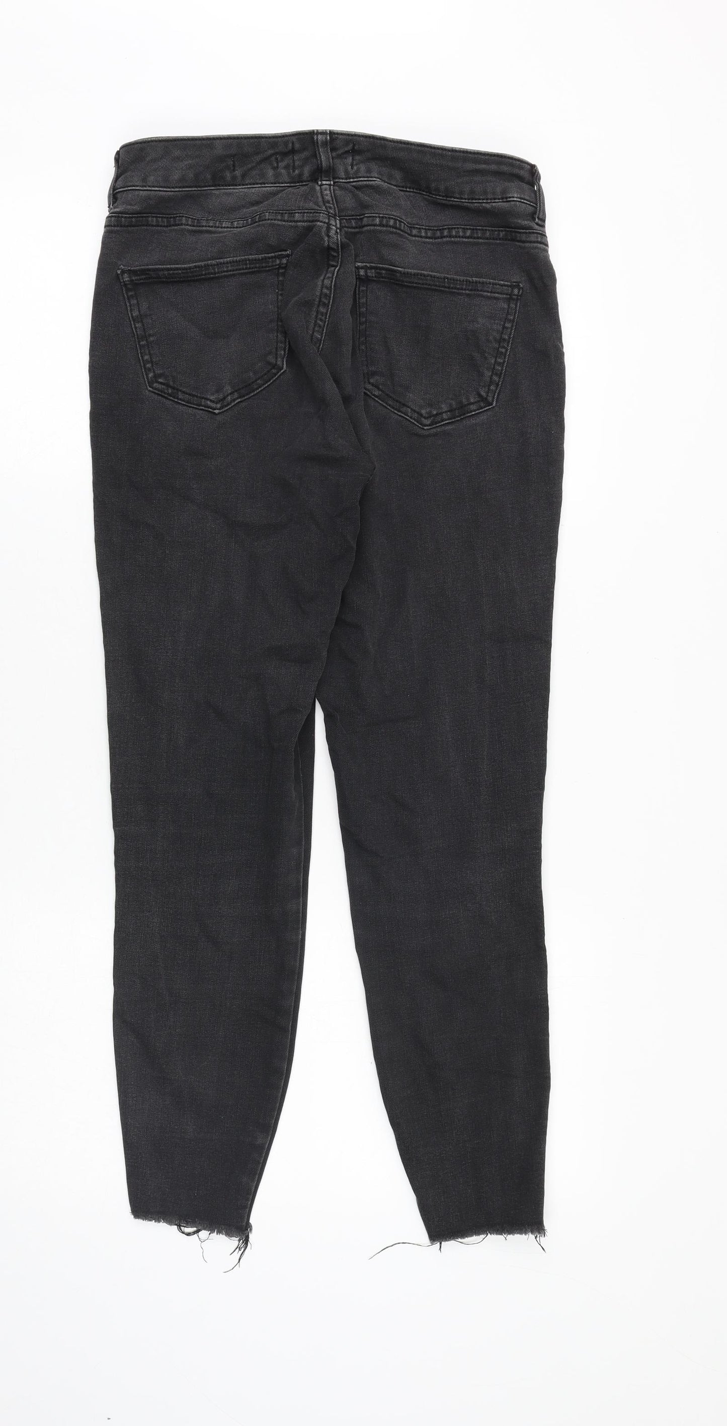 New Look Womens Black Cotton Skinny Jeans Size 10 Slim Zip - Distressed Hems