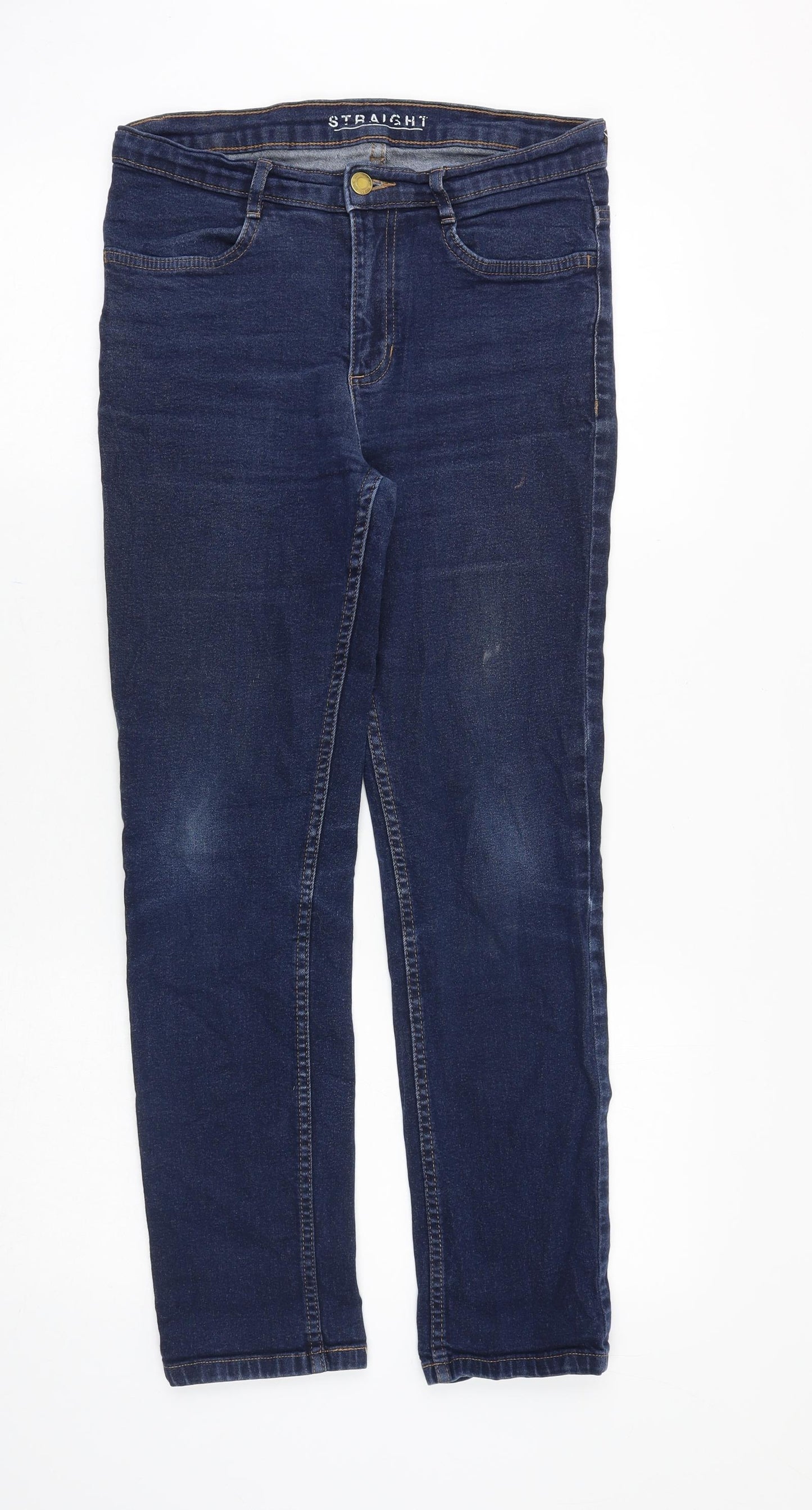 Marks and Spencer Womens Blue Cotton Straight Jeans Size 10 Regular Zip