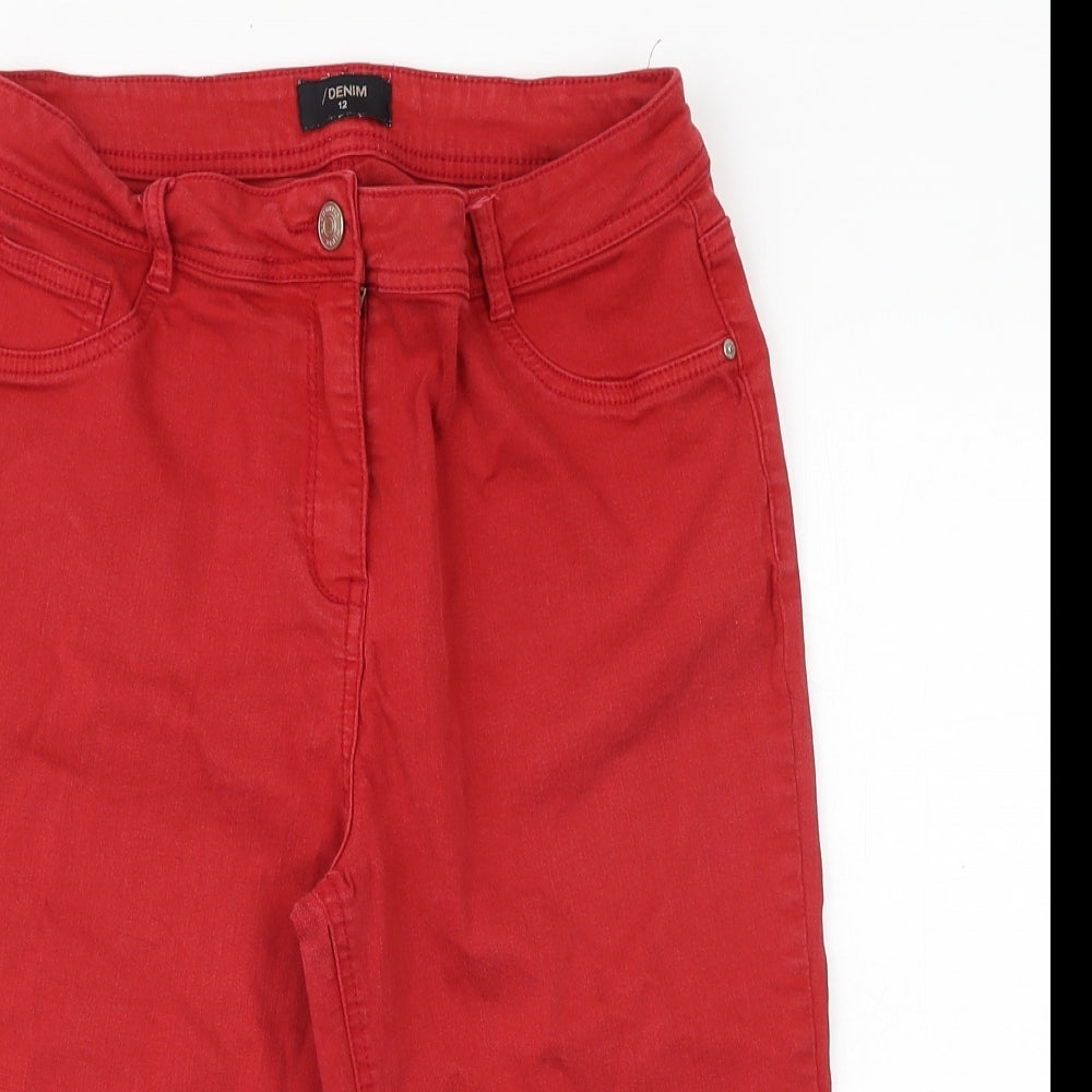 Matalan Womens Red Cotton Bermuda Shorts Size 12 Regular Zip