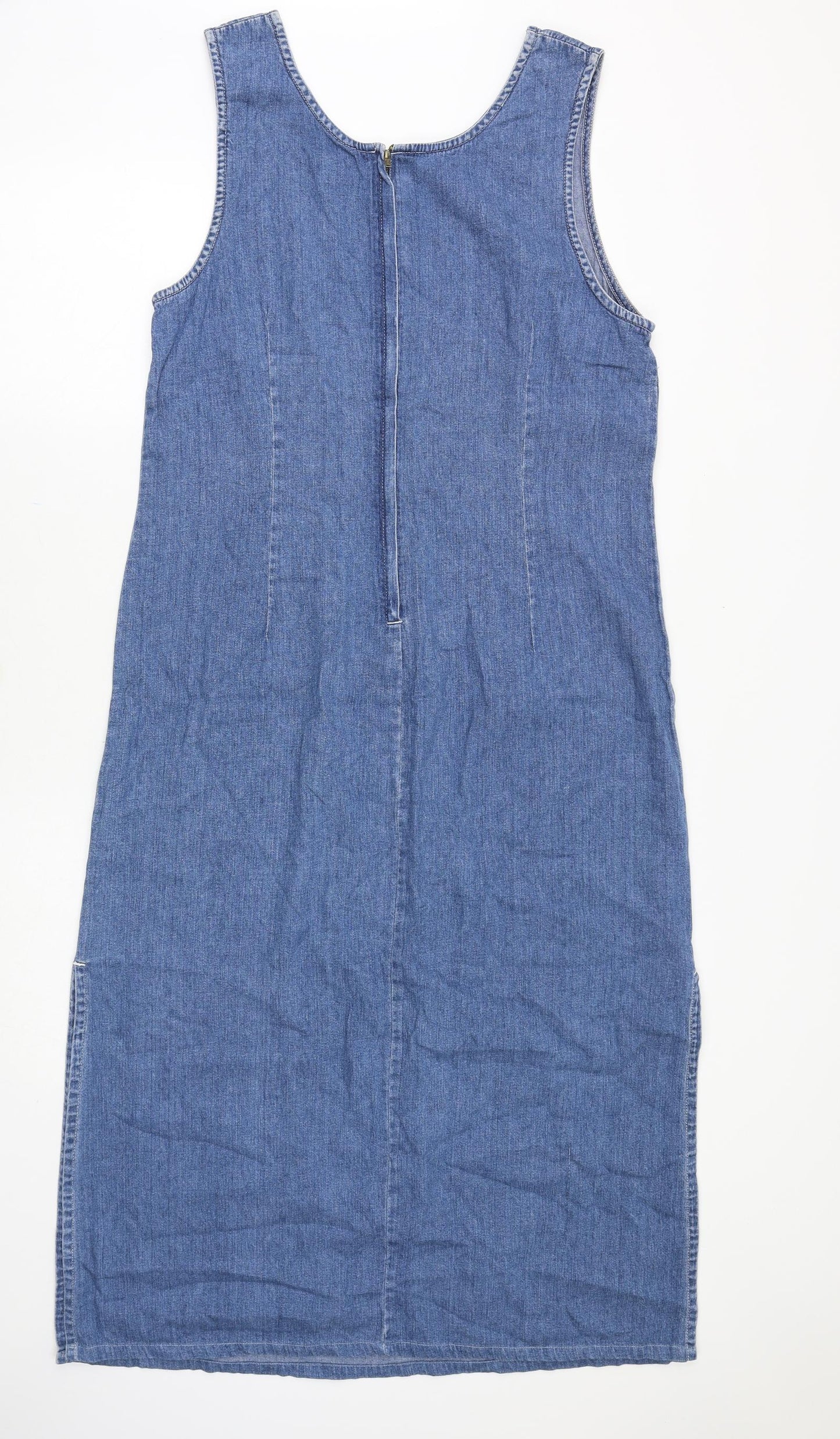 Equation Womens Blue Cotton A-Line Size 16 Scoop Neck Zip