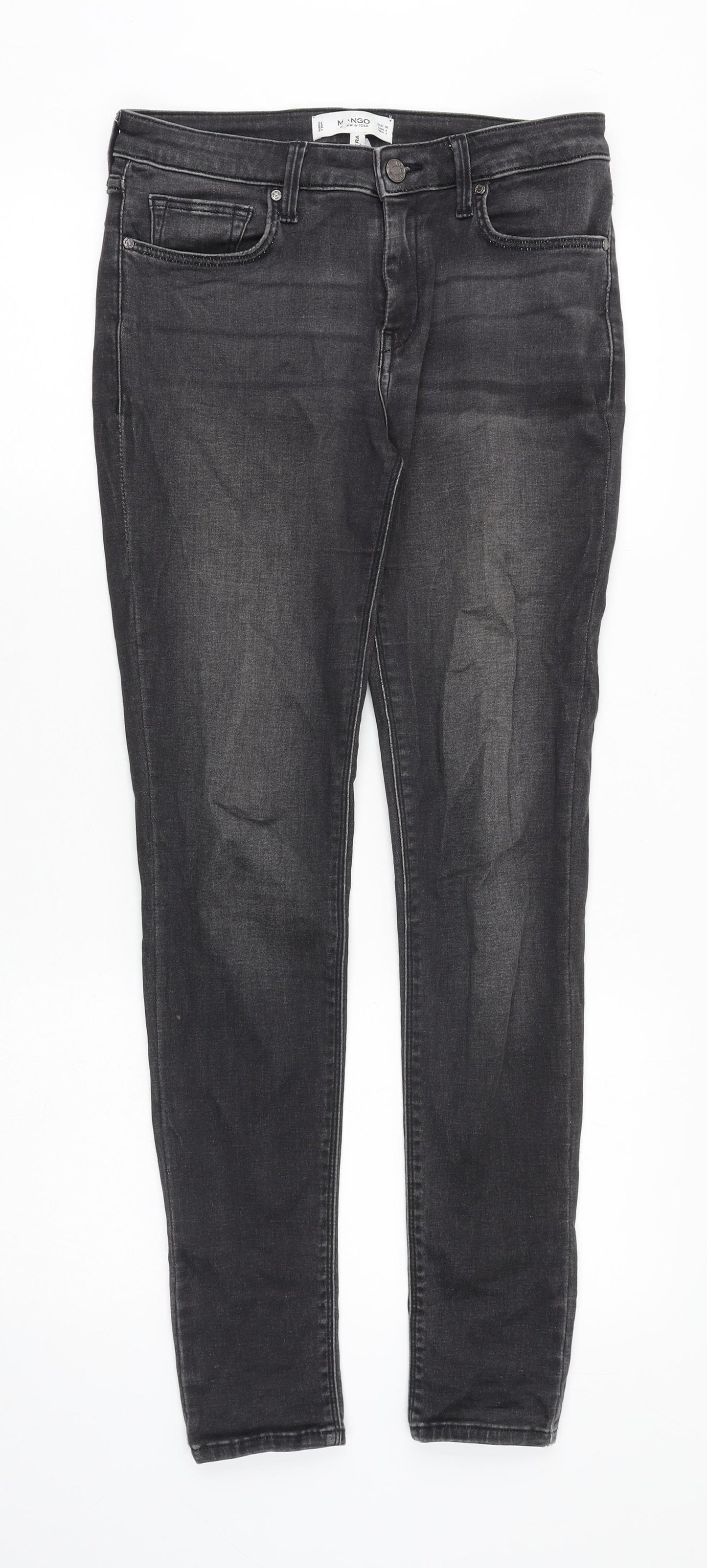 Mango Womens Black Cotton Skinny Jeans Size 8 Slim Zip