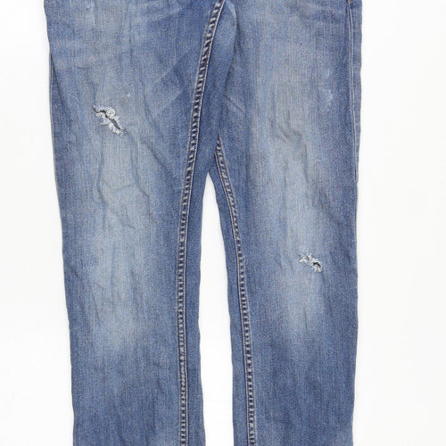 GUESS Womens Blue Cotton Straight Jeans Size 32 in Regular Zip - Distressed