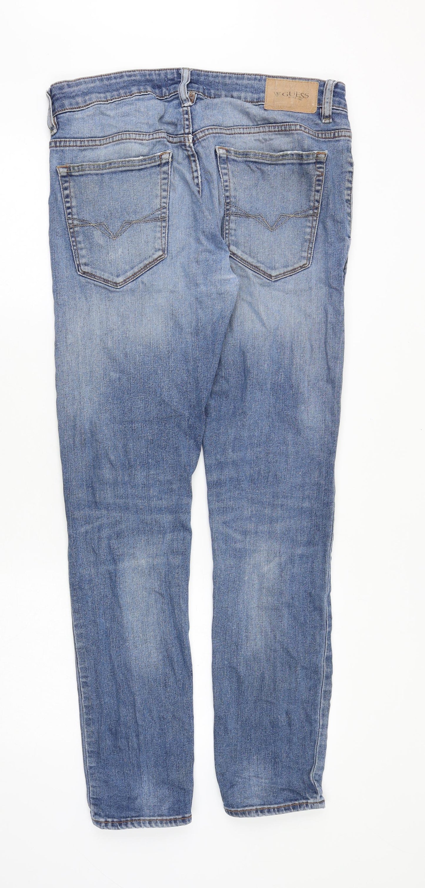 GUESS Womens Blue Cotton Straight Jeans Size 32 in Regular Zip - Distressed