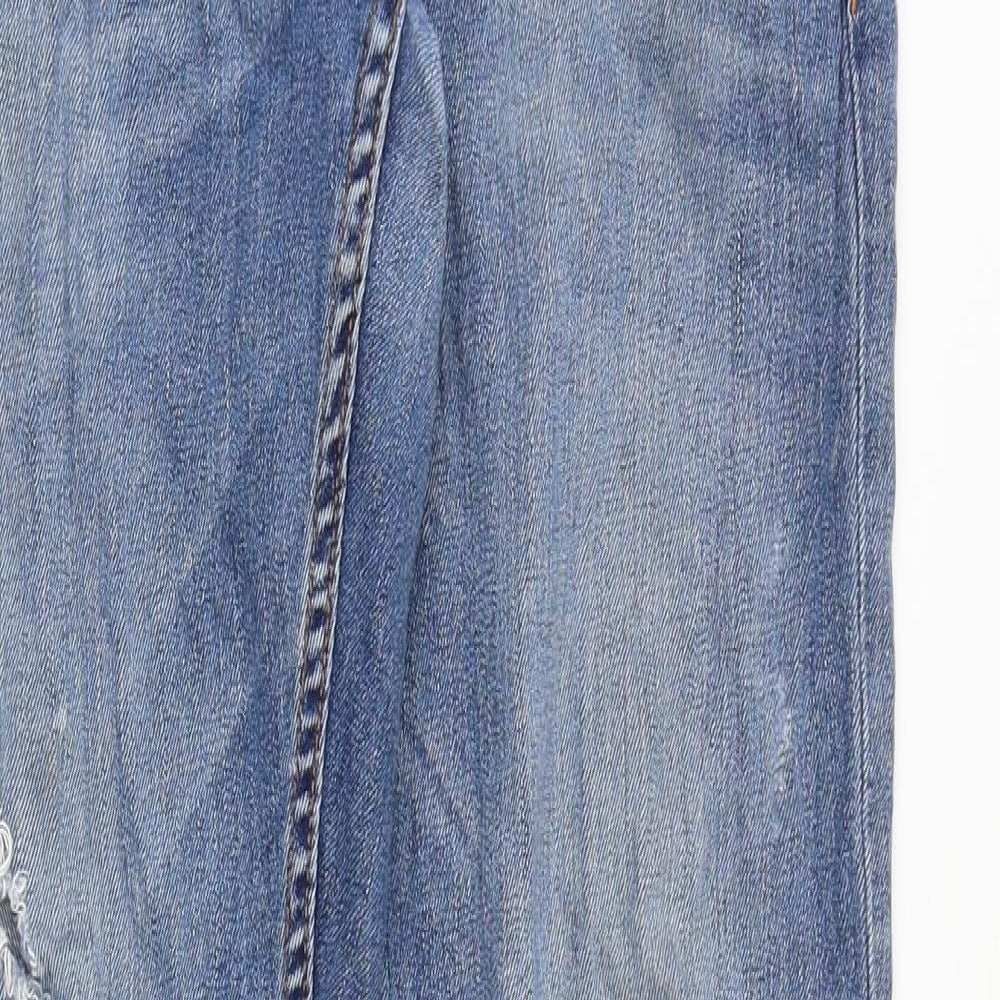 GUESS Womens Blue Cotton Straight Jeans Size 32 in Regular Zip - Distressed