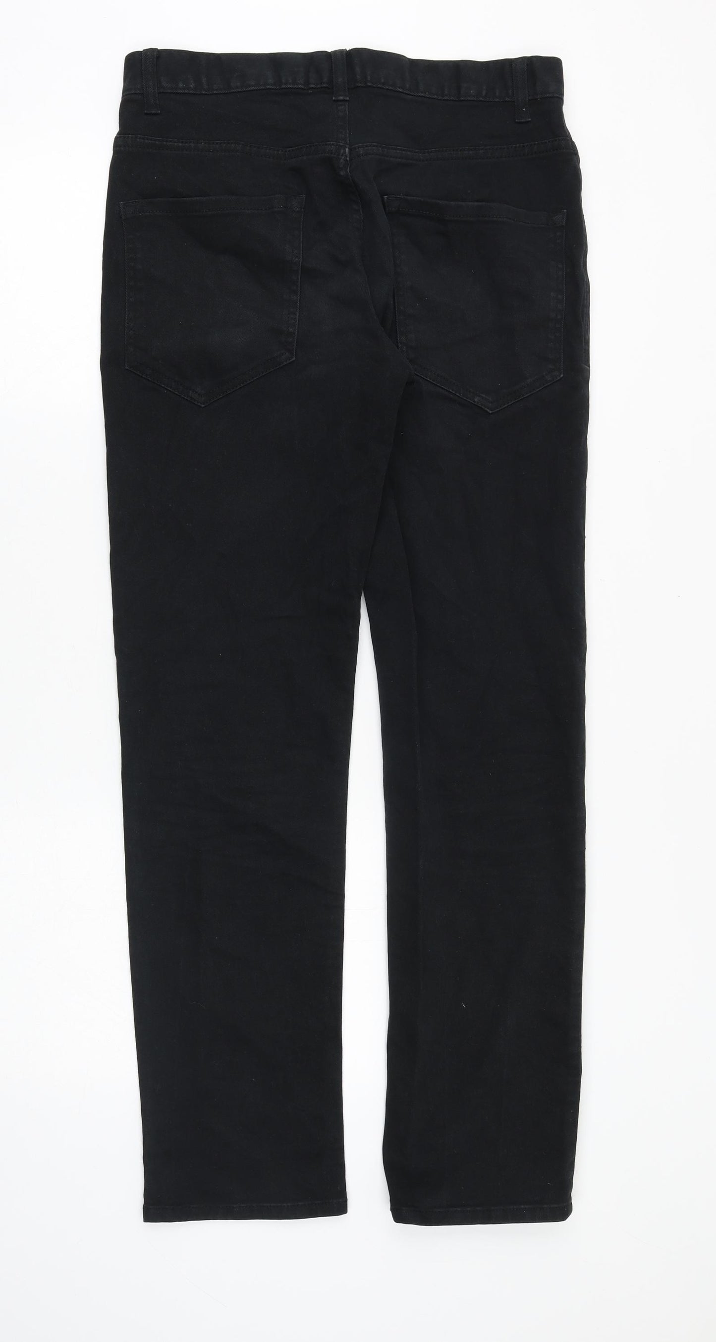 F&F Mens Black Cotton Straight Jeans Size 30 in Regular Zip