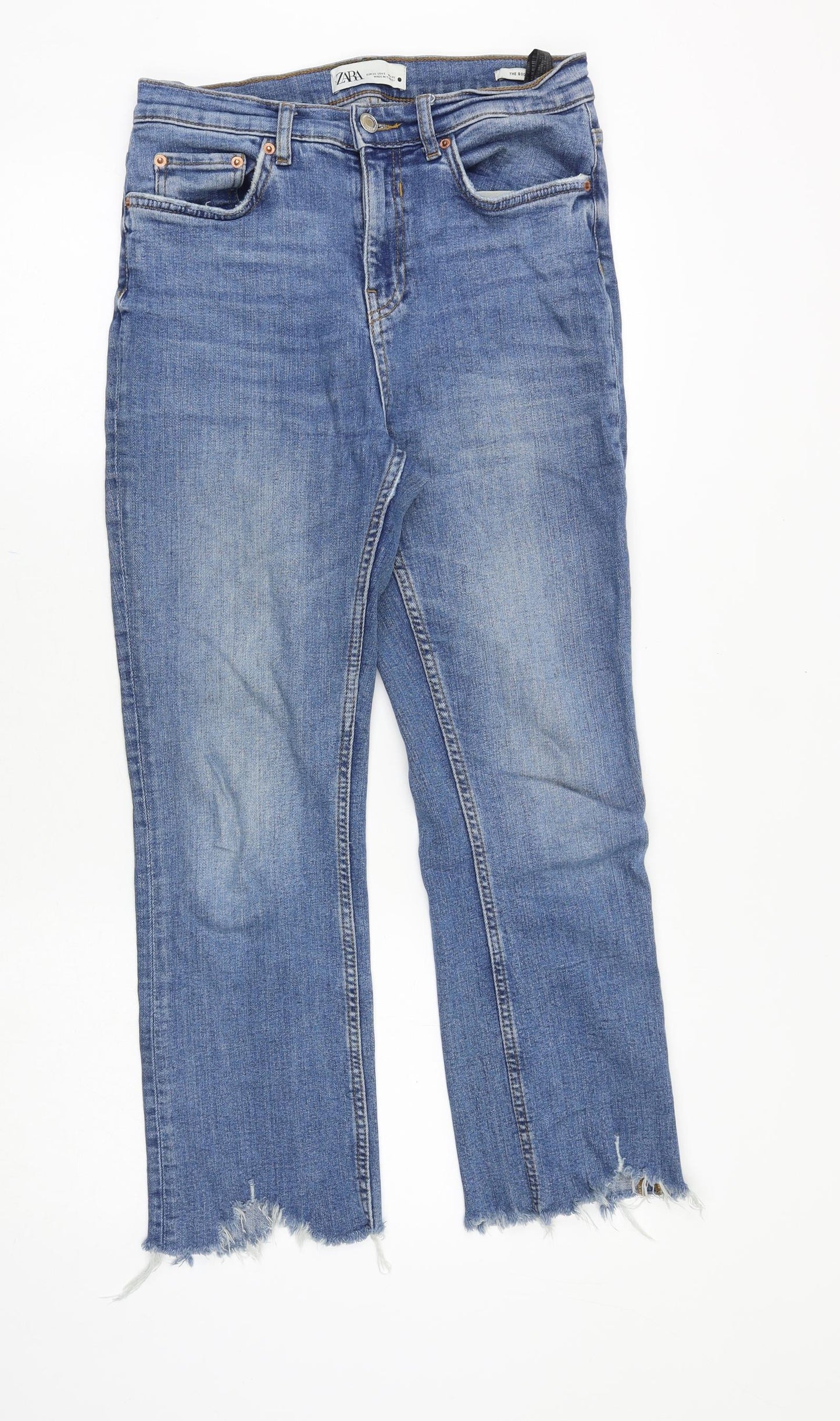 Zara Womens Blue Cotton Straight Jeans Size 10 Regular Zip