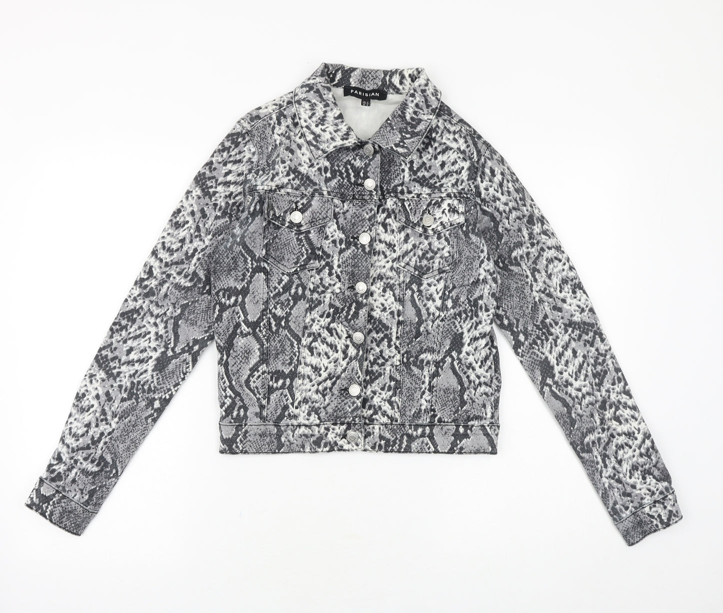 Parisian Womens Grey Animal Print Jacket Size 8 Button - Snake Pattern