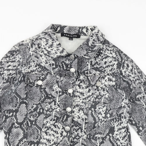 Parisian Womens Grey Animal Print Jacket Size 8 Button - Snake Pattern