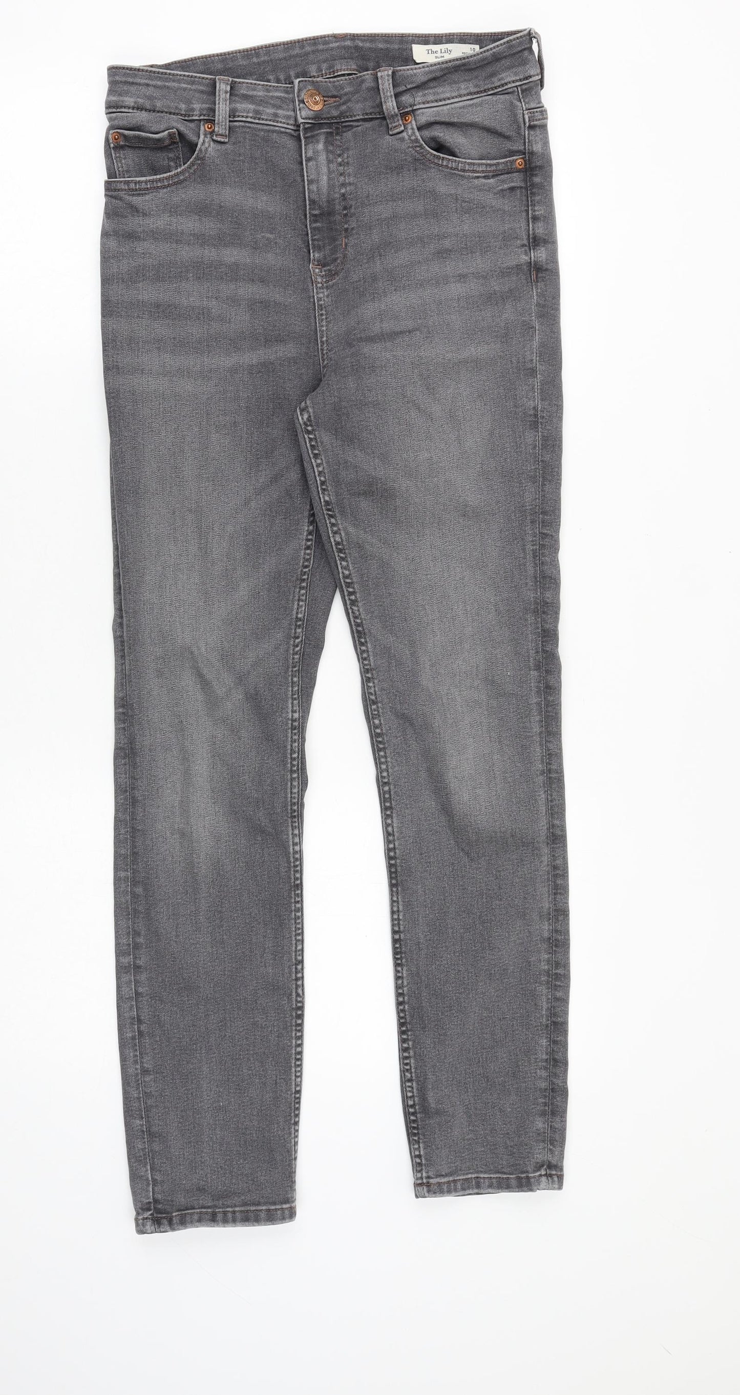 Marks and Spencer Womens Grey Cotton Straight Jeans Size 10 Slim Zip