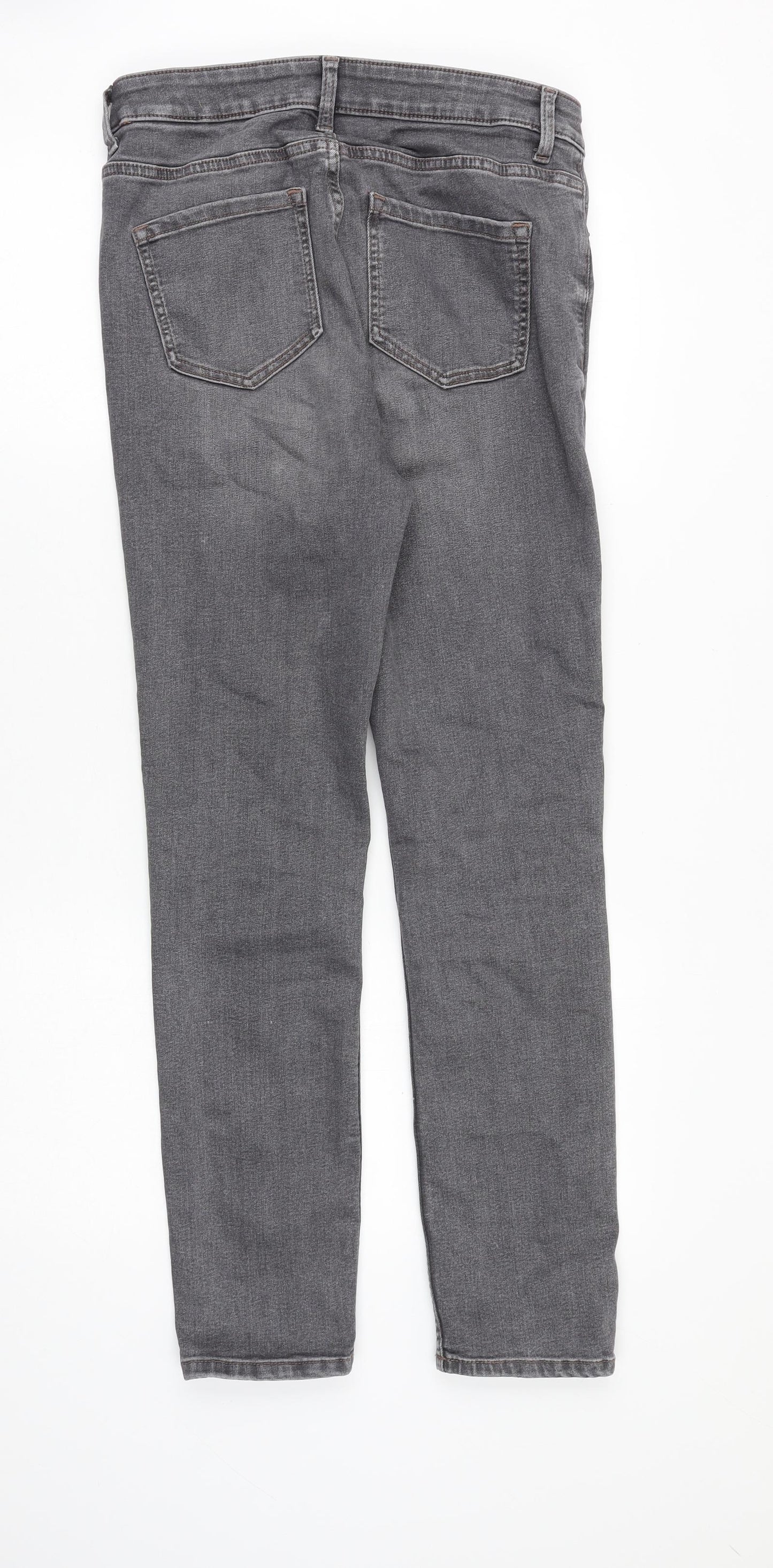 Marks and Spencer Womens Grey Cotton Straight Jeans Size 10 Slim Zip