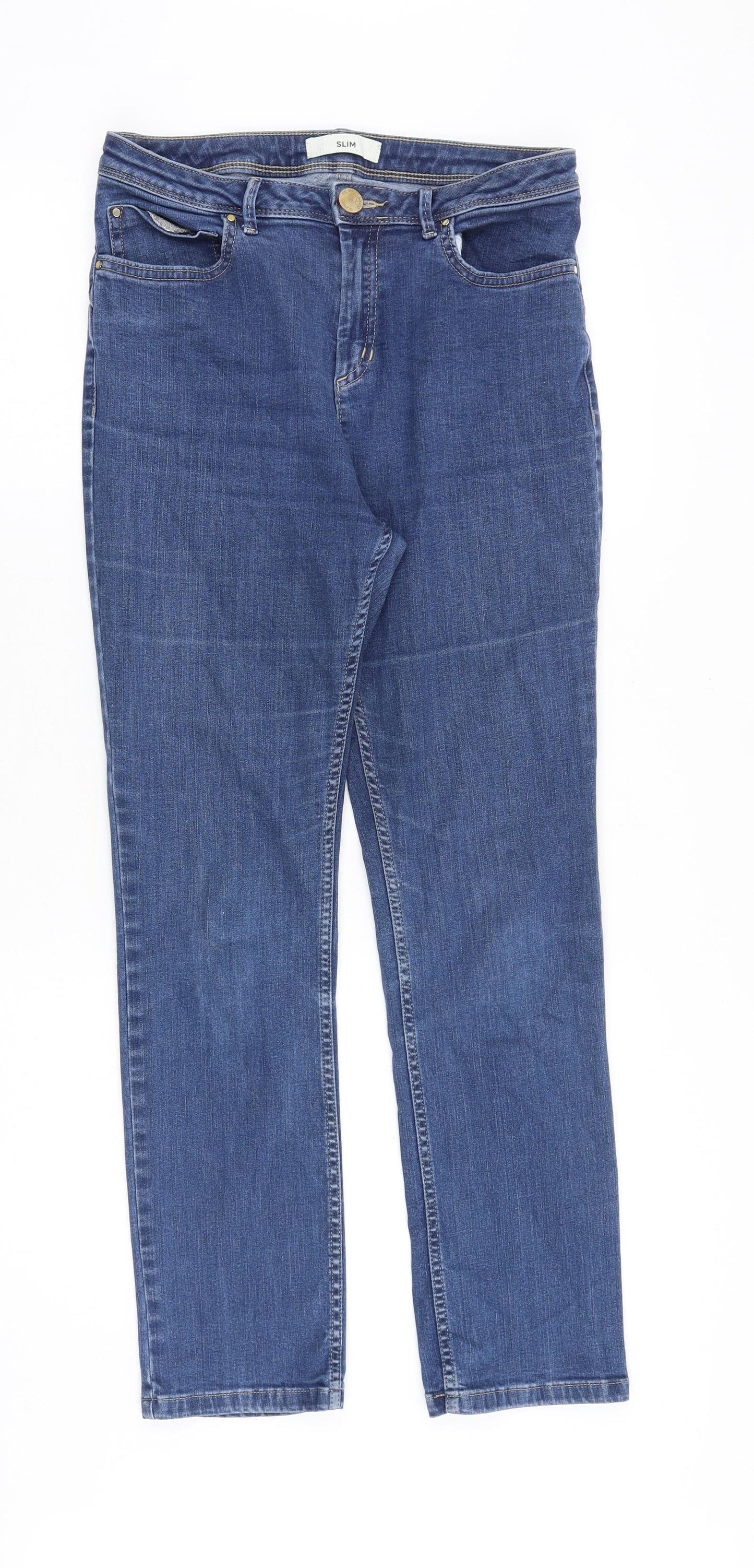 Marks and Spencer Womens Blue Cotton Straight Jeans Size 10 Regular Zip