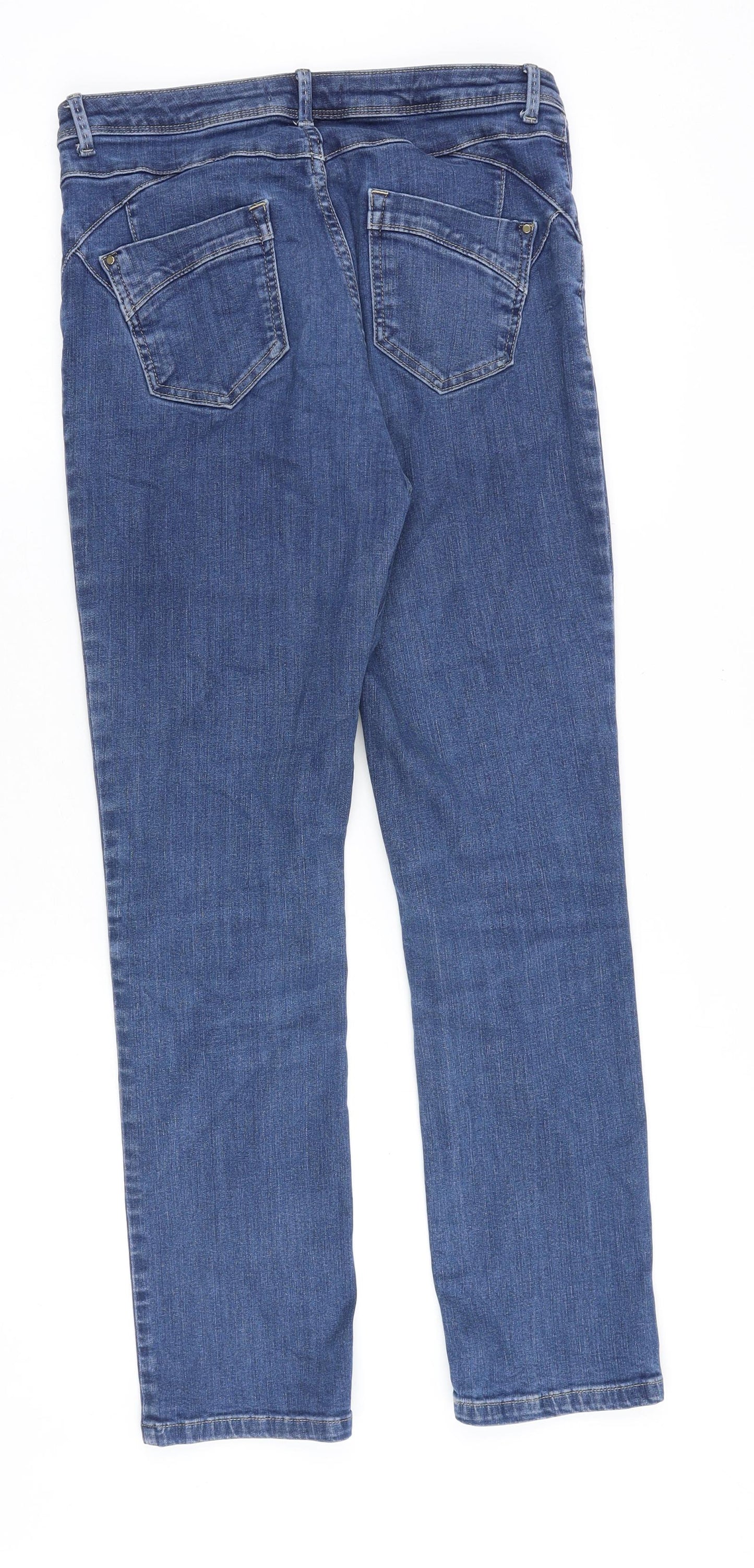Marks and Spencer Womens Blue Cotton Straight Jeans Size 10 Regular Zip