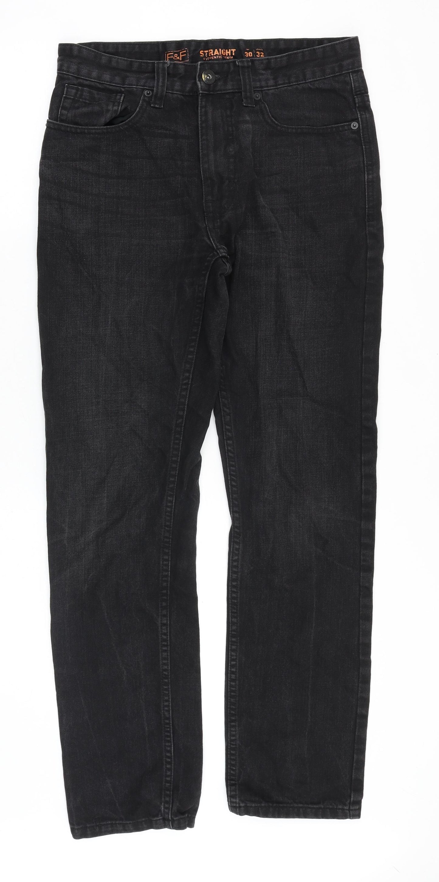 TU Mens Black Cotton Straight Jeans Size 30 in Regular Zip