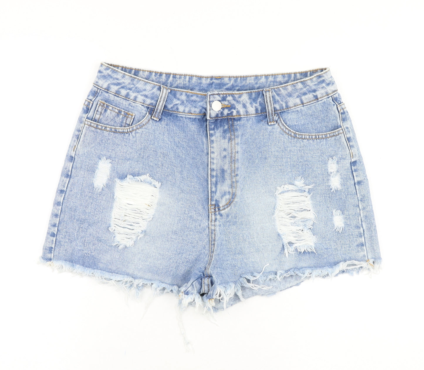 SheIn Womens Blue Cotton Mom Shorts Size L Regular Zip - Distressed
