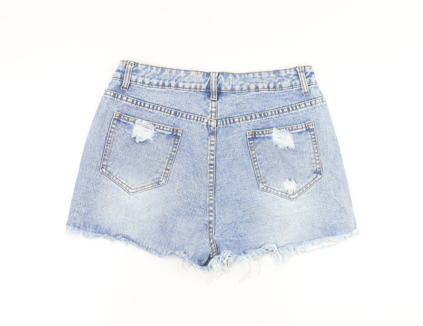 SheIn Womens Blue Cotton Mom Shorts Size L Regular Zip - Distressed