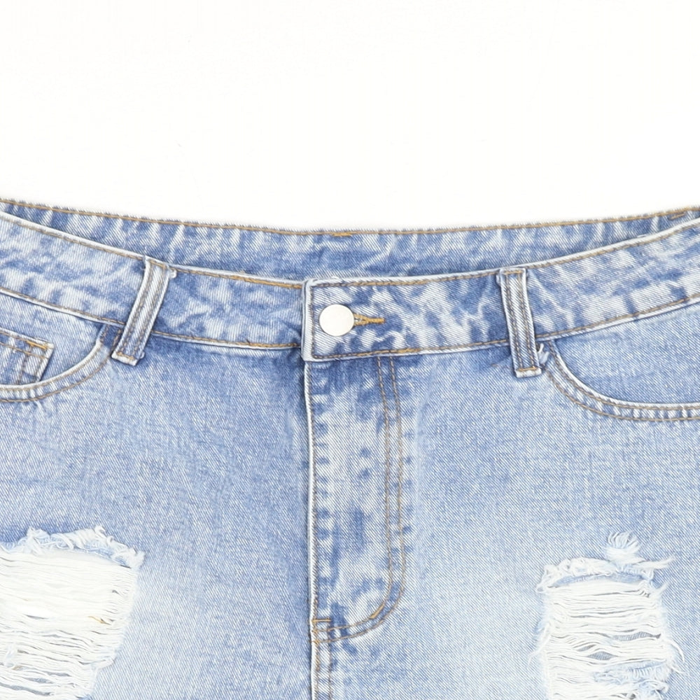 SheIn Womens Blue Cotton Mom Shorts Size L Regular Zip - Distressed