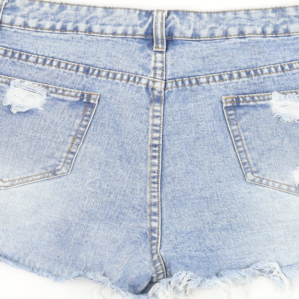 SheIn Womens Blue Cotton Mom Shorts Size L Regular Zip - Distressed