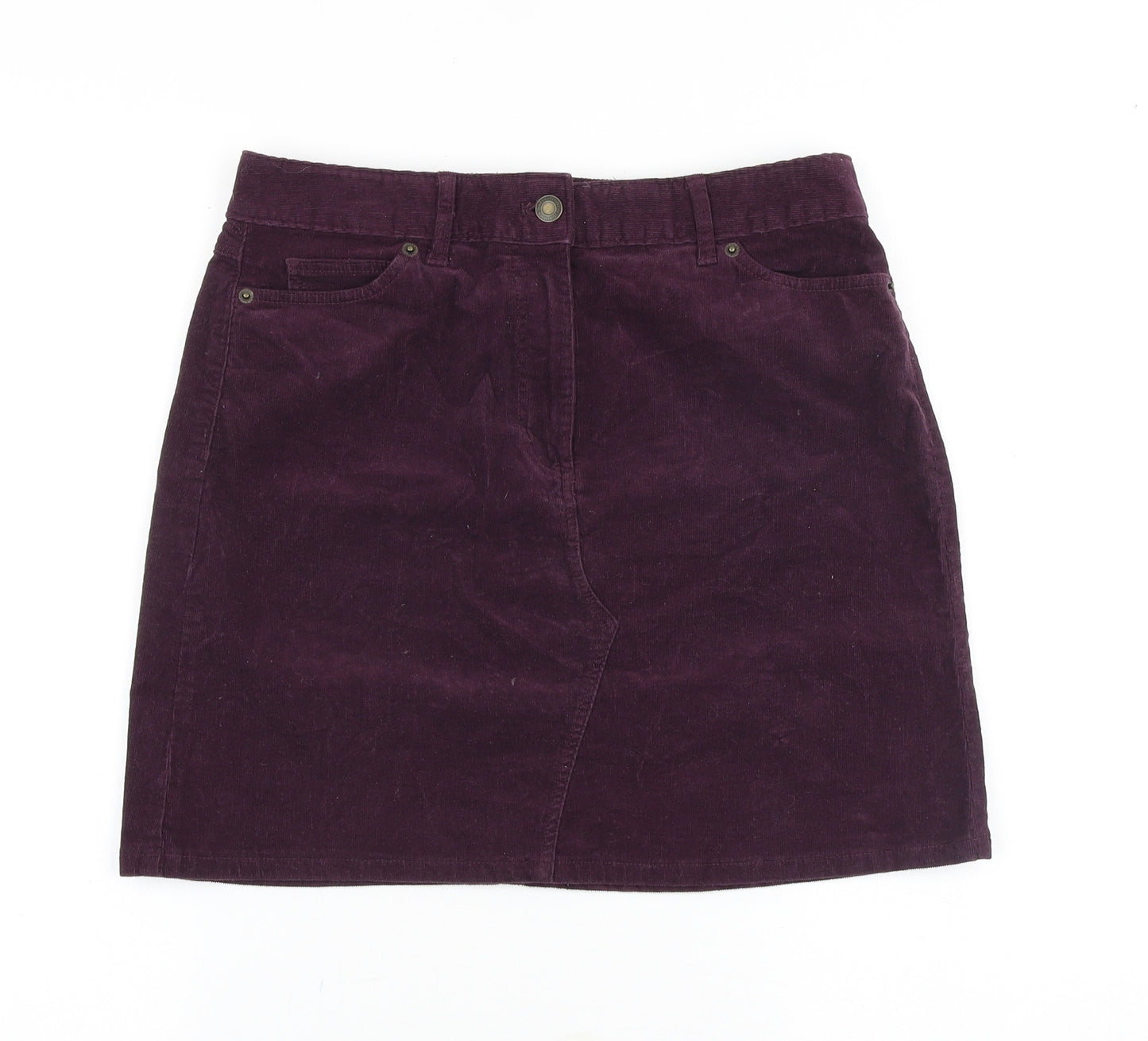 Marks and Spencer Womens Purple Cotton Mini Skirt Size 10 Zip