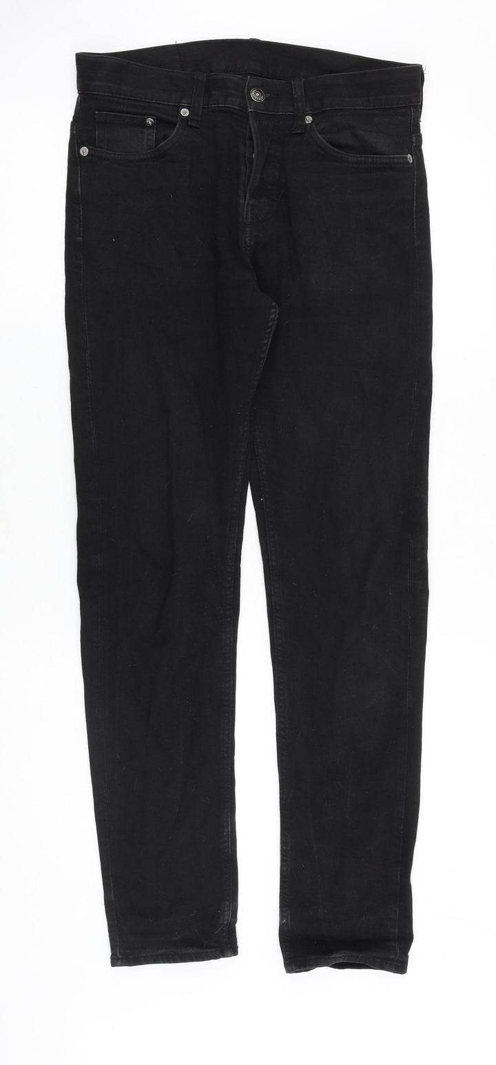 &Denim Mens Black Cotton Straight Jeans Size 28 in Slim Button