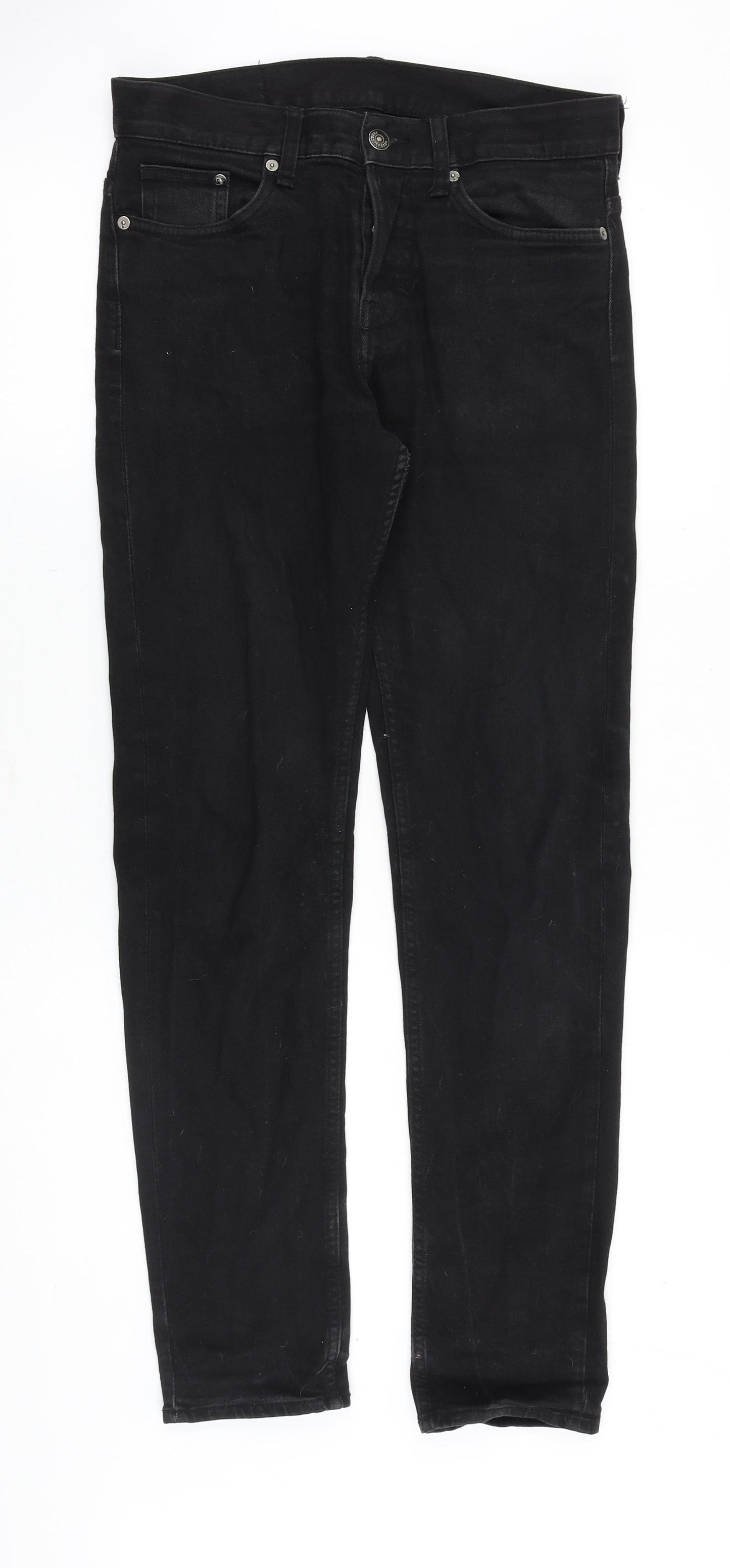 &Denim Mens Black Cotton Straight Jeans Size 28 in Slim Button