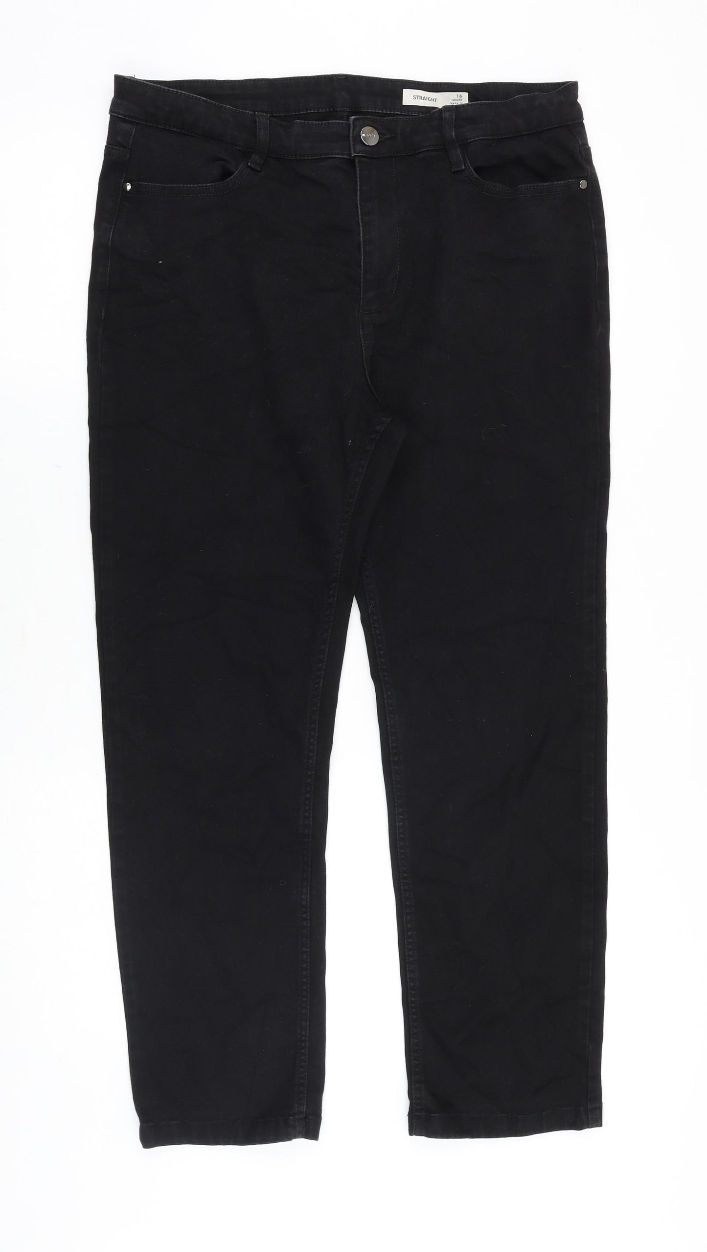 Marks and Spencer Womens Black Cotton Straight Jeans Size 16 Regular Zip