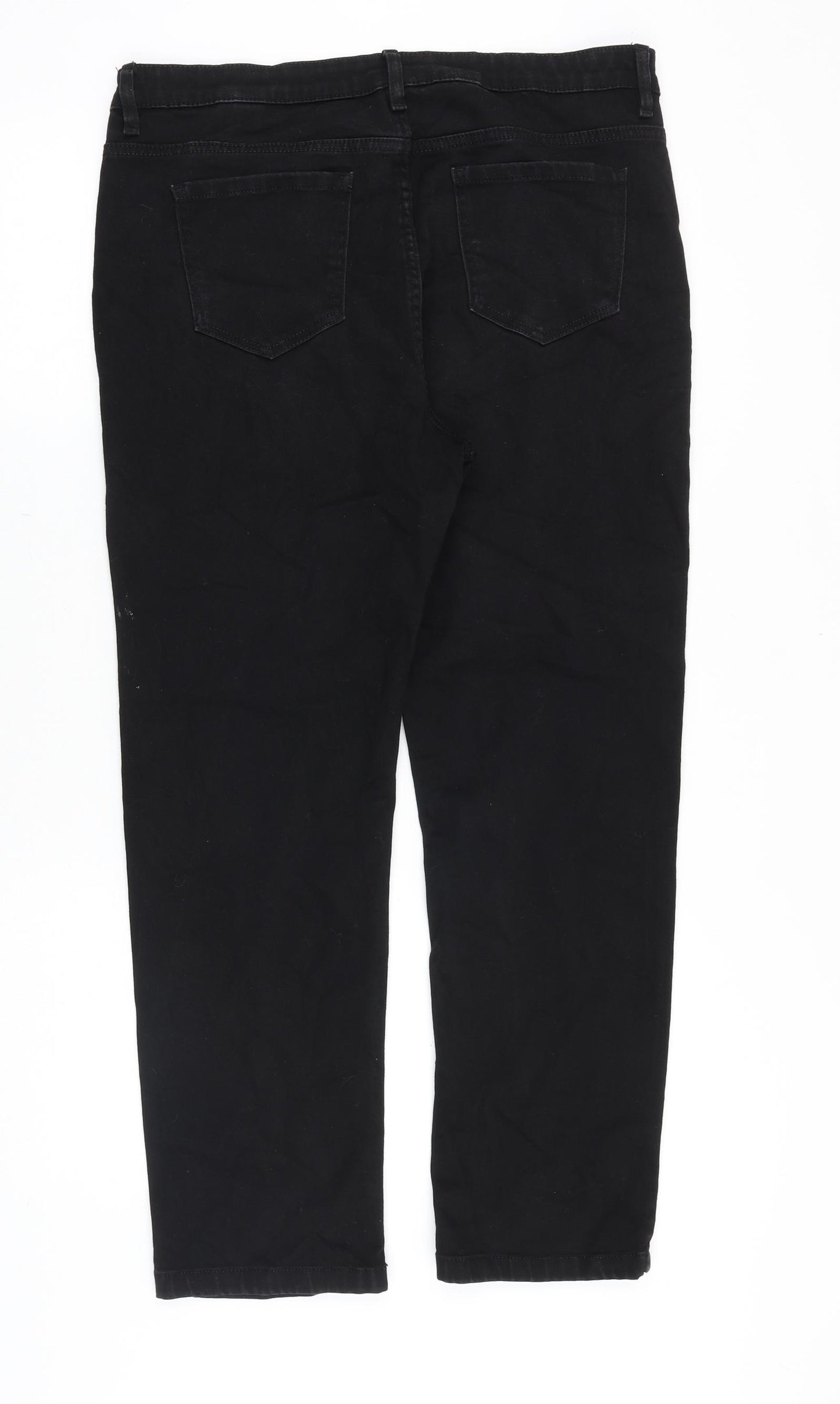 Marks and Spencer Womens Black Cotton Straight Jeans Size 16 Regular Zip