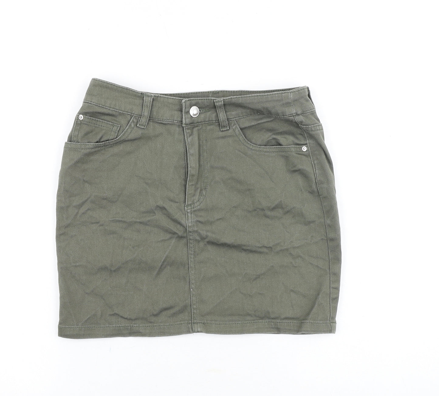 H&M Womens Green Cotton Mini Skirt Size 8 Zip