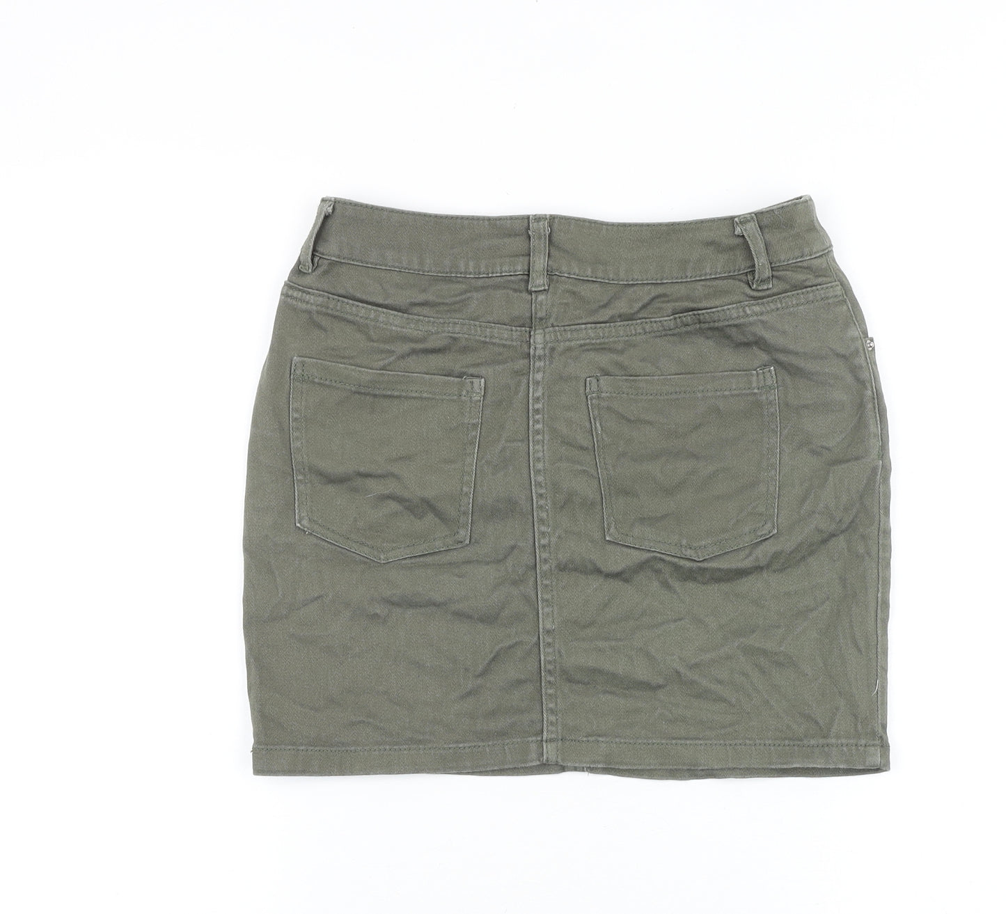 H&M Womens Green Cotton Mini Skirt Size 8 Zip