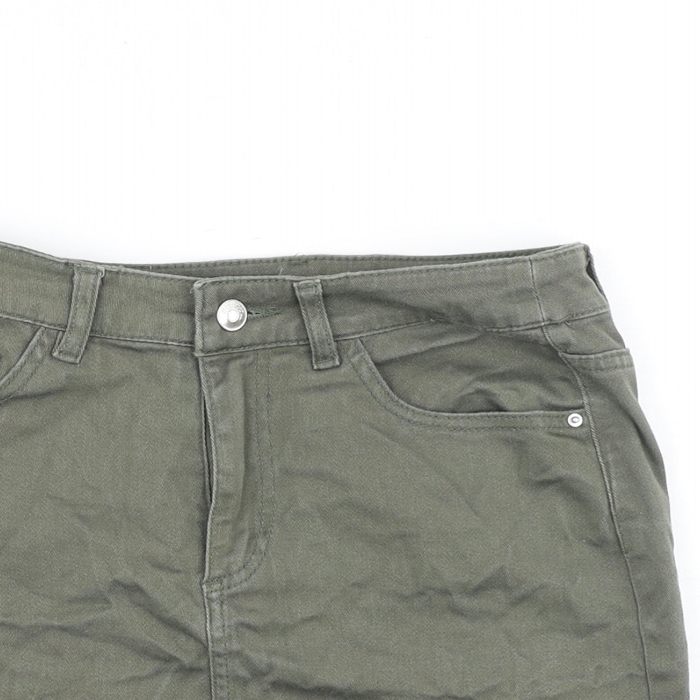 H&M Womens Green Cotton Mini Skirt Size 8 Zip